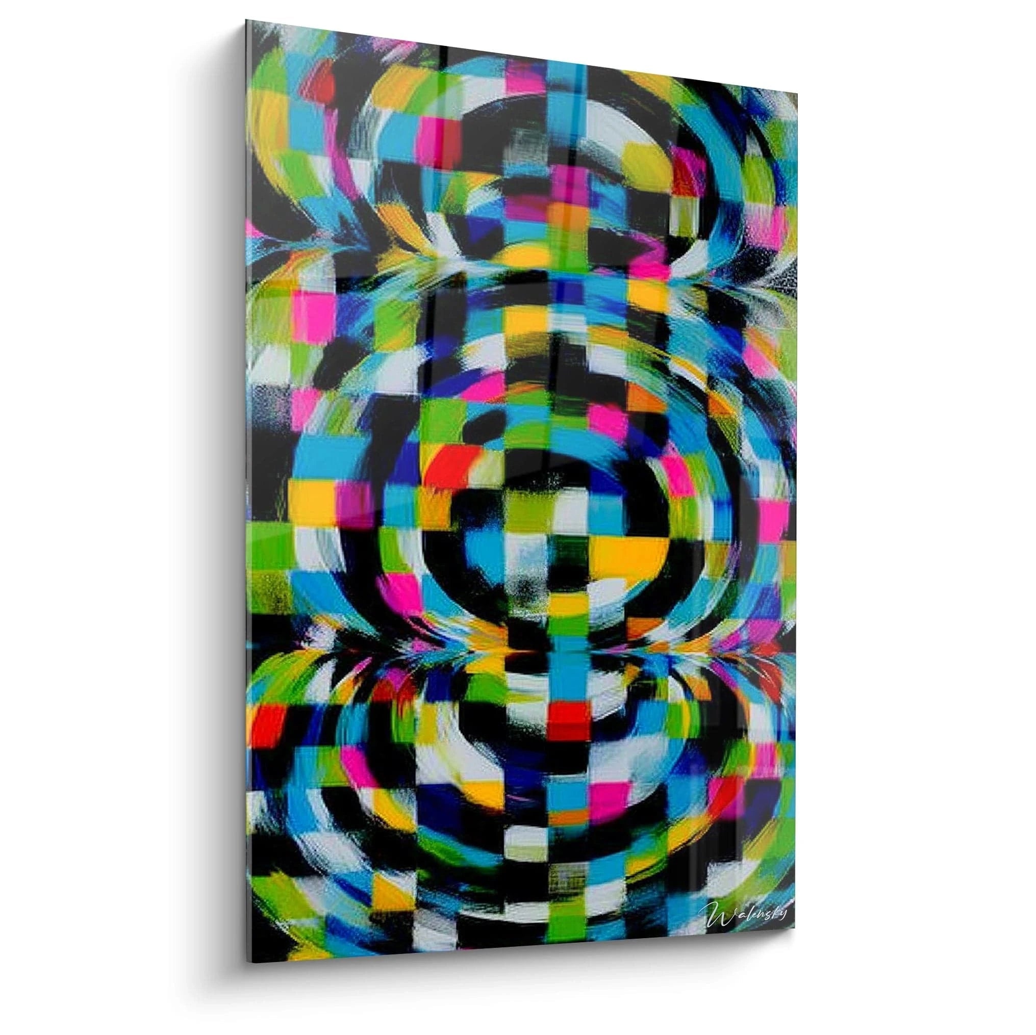 Tableau mural Walensky tableau op art design moderne multicolore avec cercles concentriques et carreaux dynamiques