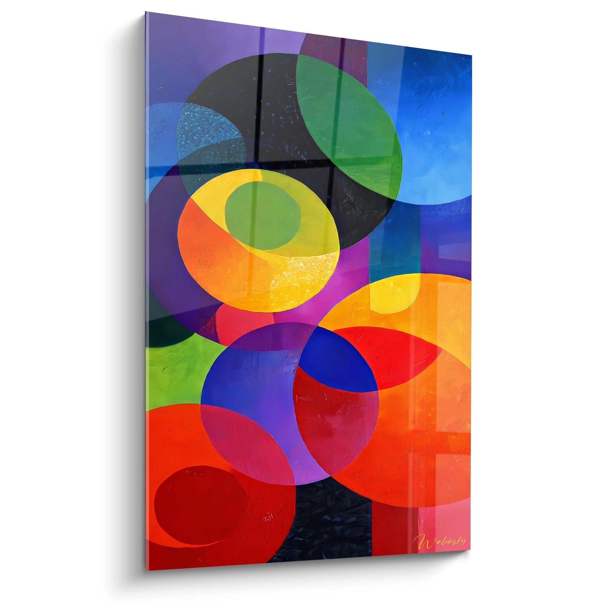 Tableau mural géométrique abstrait avec cercles colorés concentriques multicolores sur fond dégradé