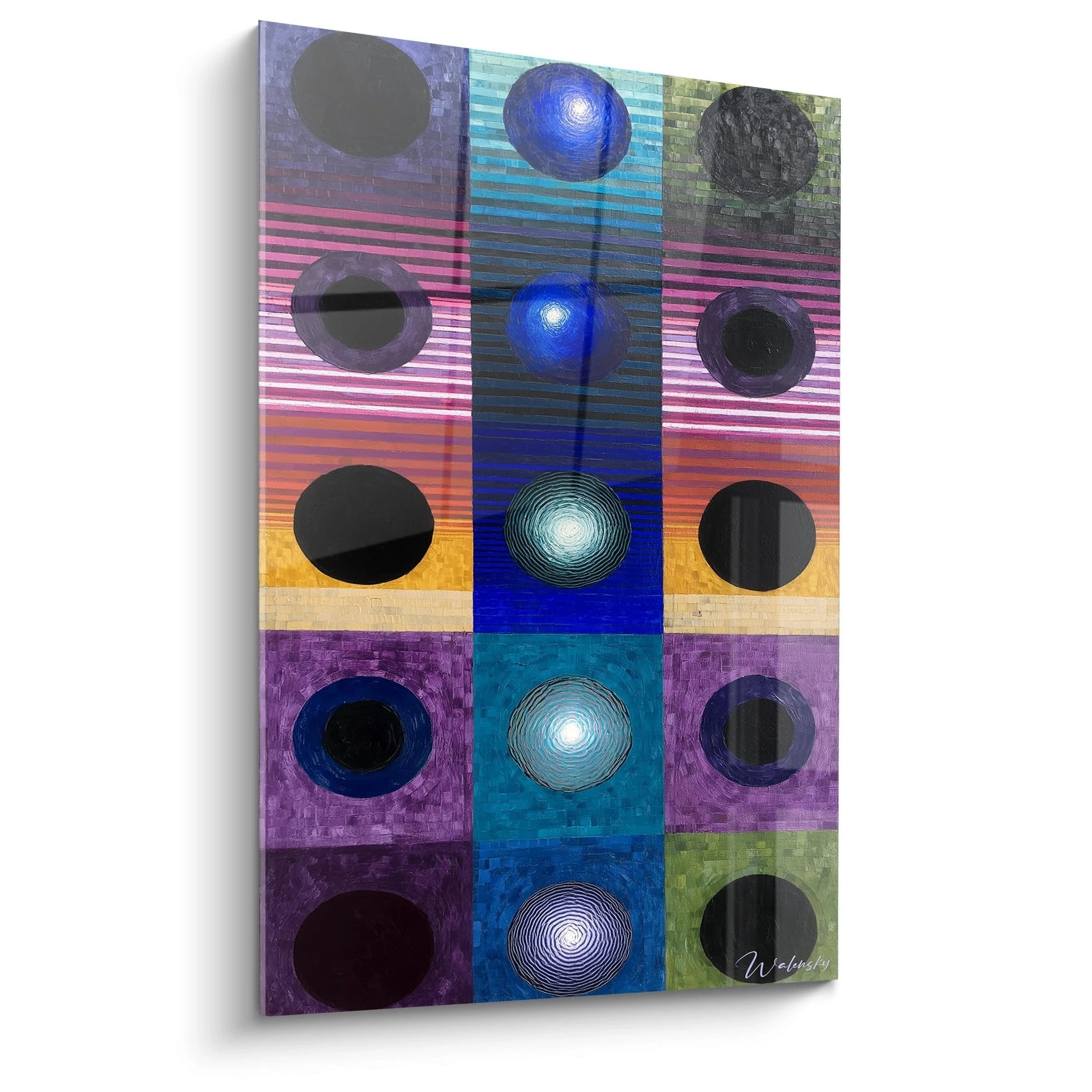 Tableau mural Walensky coloré en grille de cercles concentriques texturés tableau art contemporain cercles