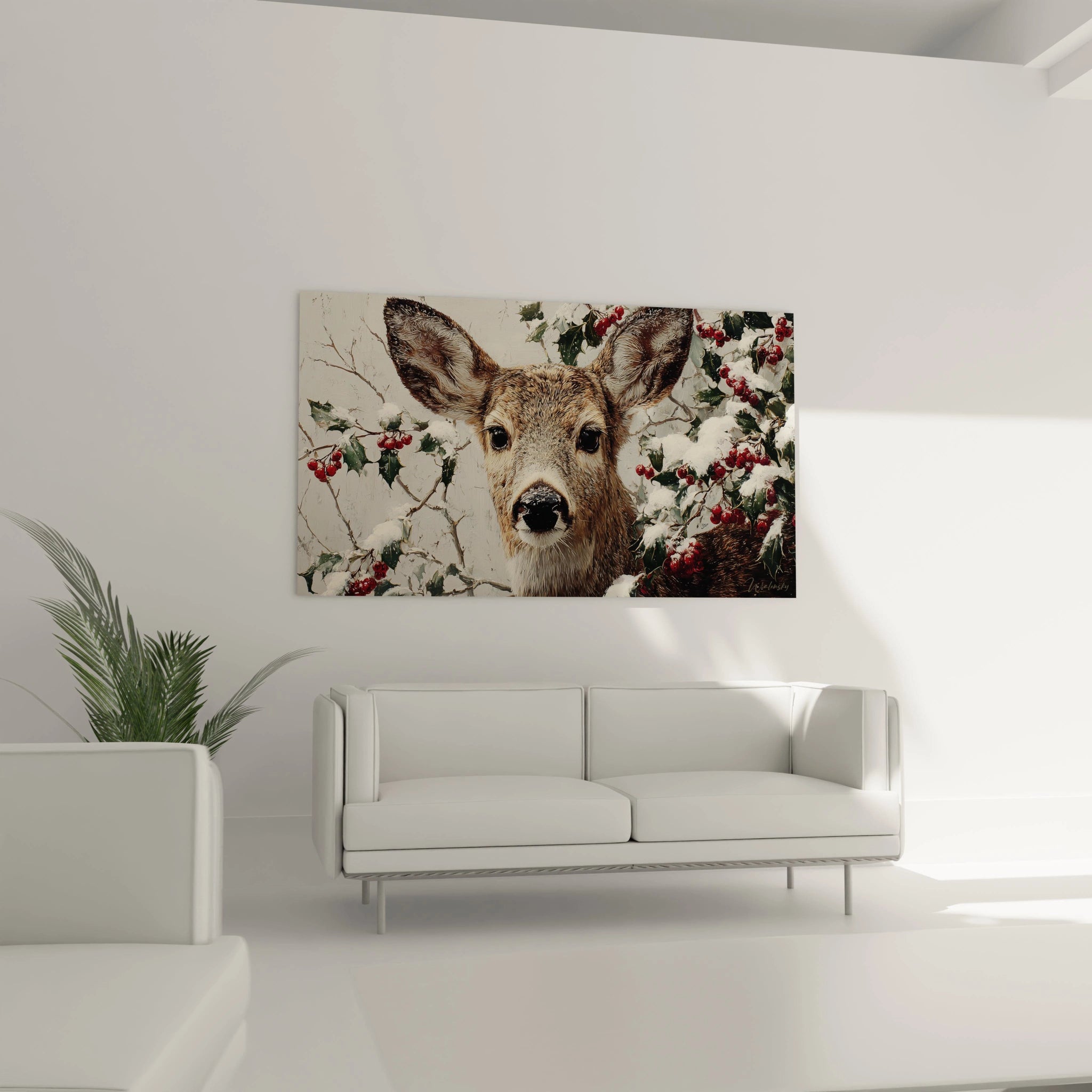 Tableau cerf décoration Noël de Walensky avec design floral adapté aux fêtes