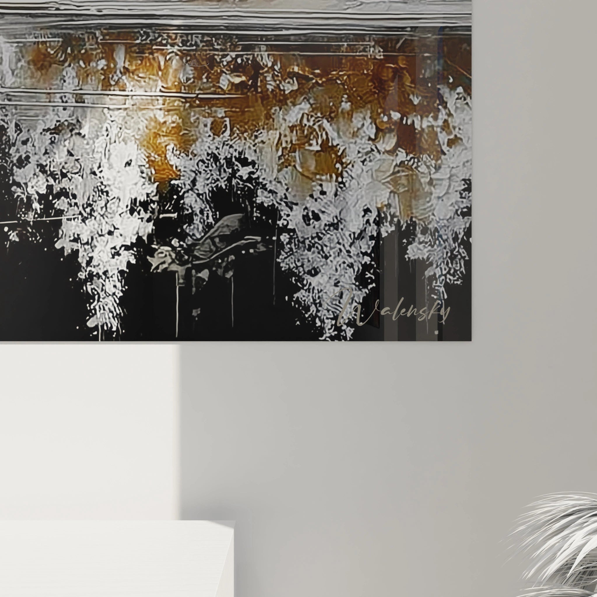 Tableau cerf Noël de Walensky avec des décorations en blanc et or pour une ambiance festive