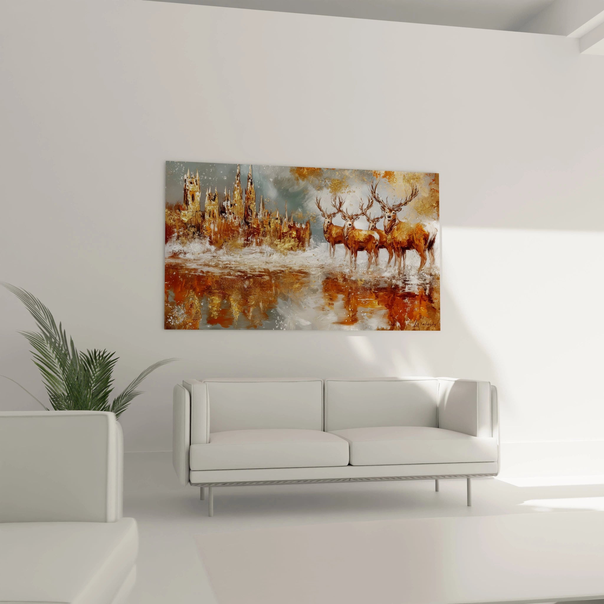 Tableau cerfs noble édition Noël avec un paysage d'hiver et des cerfs majestueux