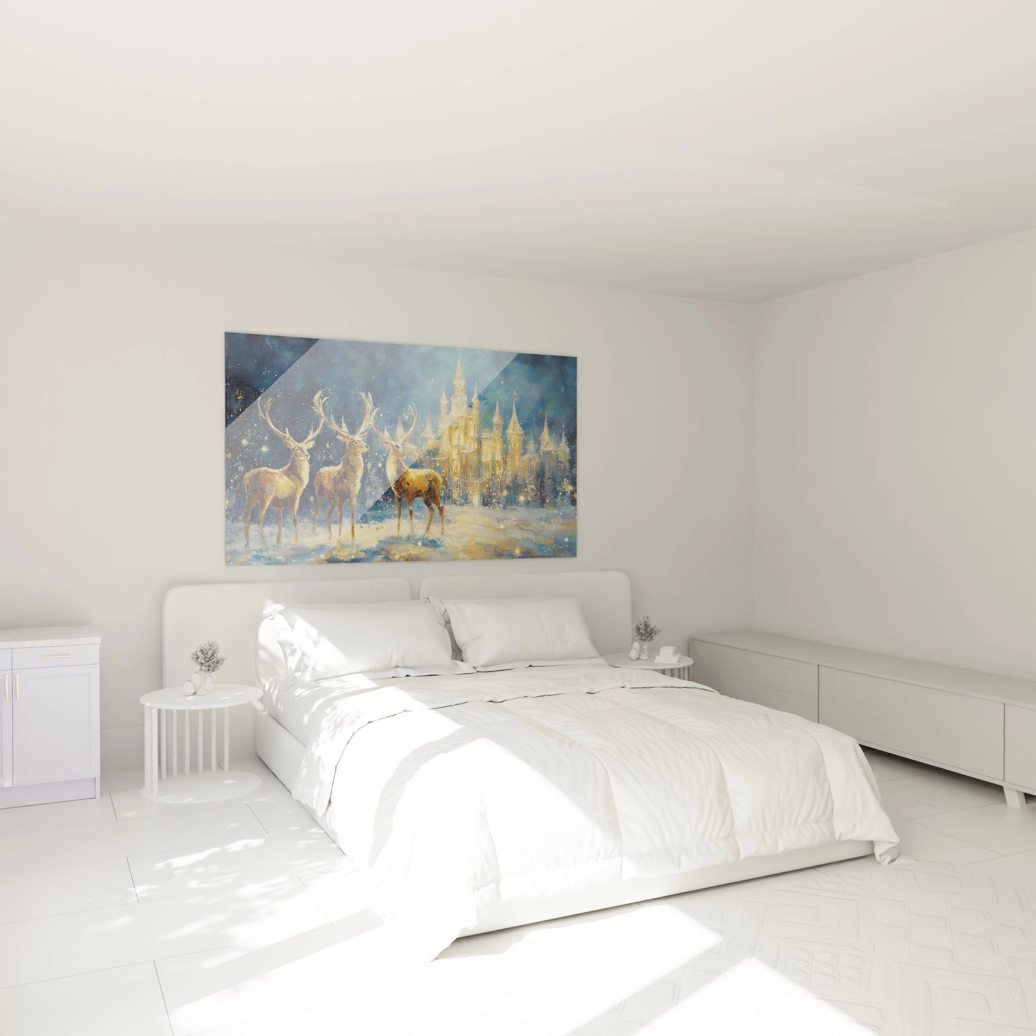 Tableau cerfs édition Noël de Walensky, décor artistique pour chambre lumineuse et festive
