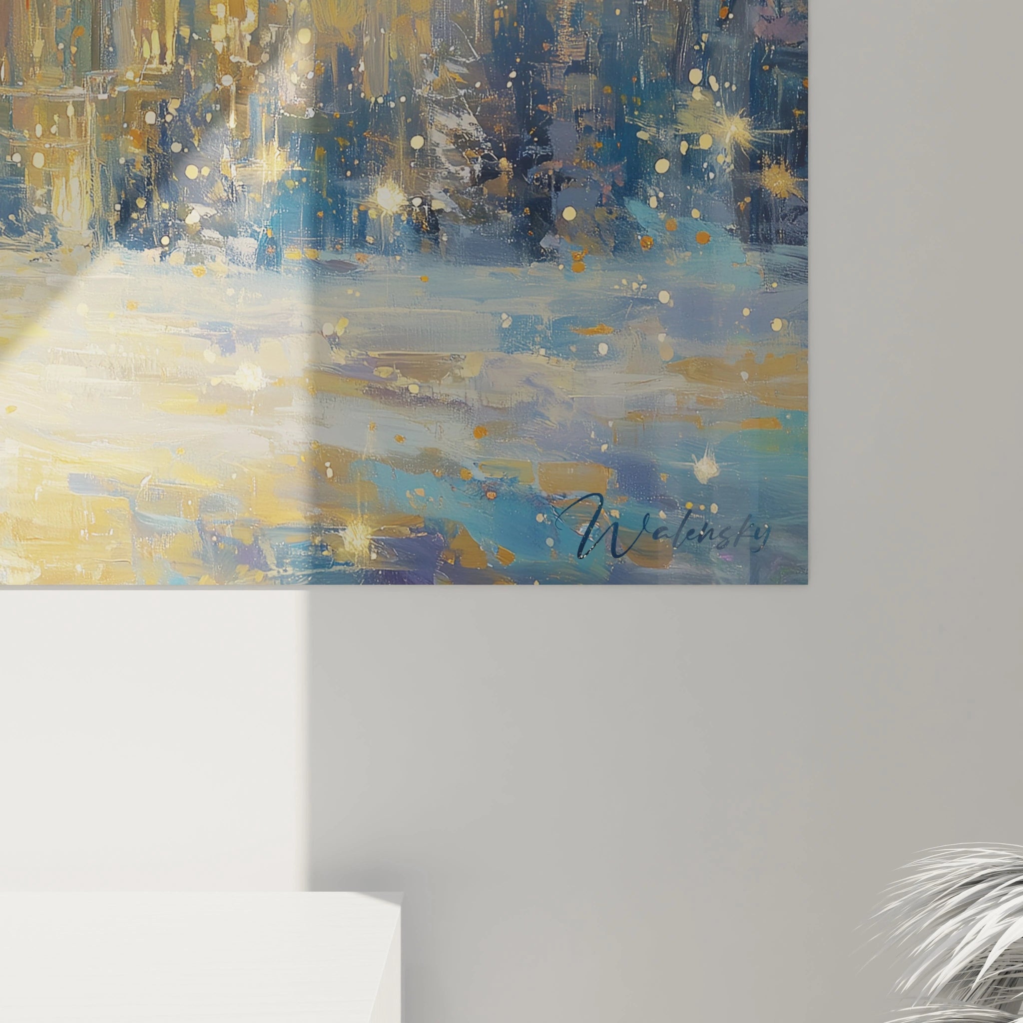 Tableau Cerfs Flocons dansants au château - édition Noel - Walensky