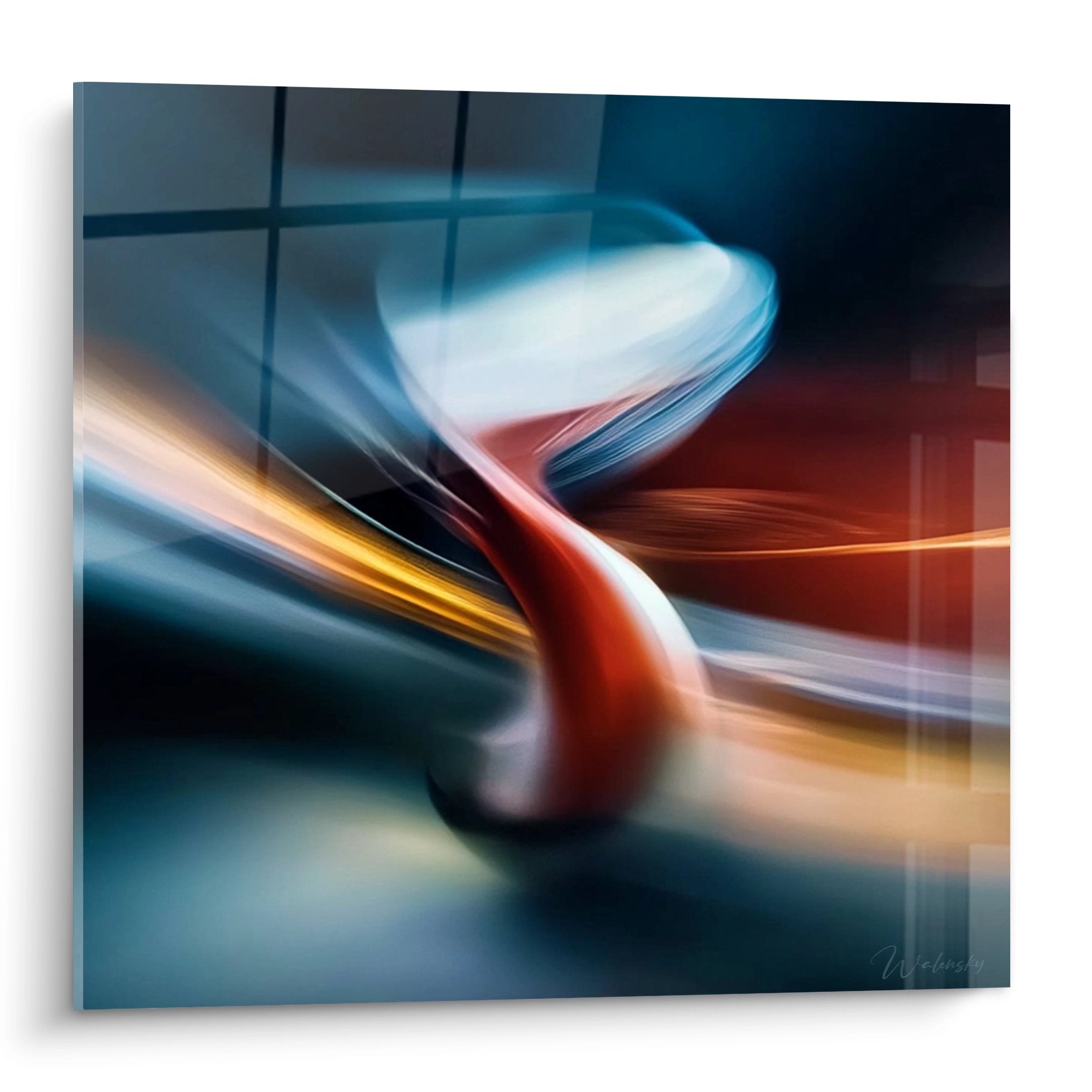 Tableau light painting chaise moderne avec traînées lumineuses colorées art contemporain