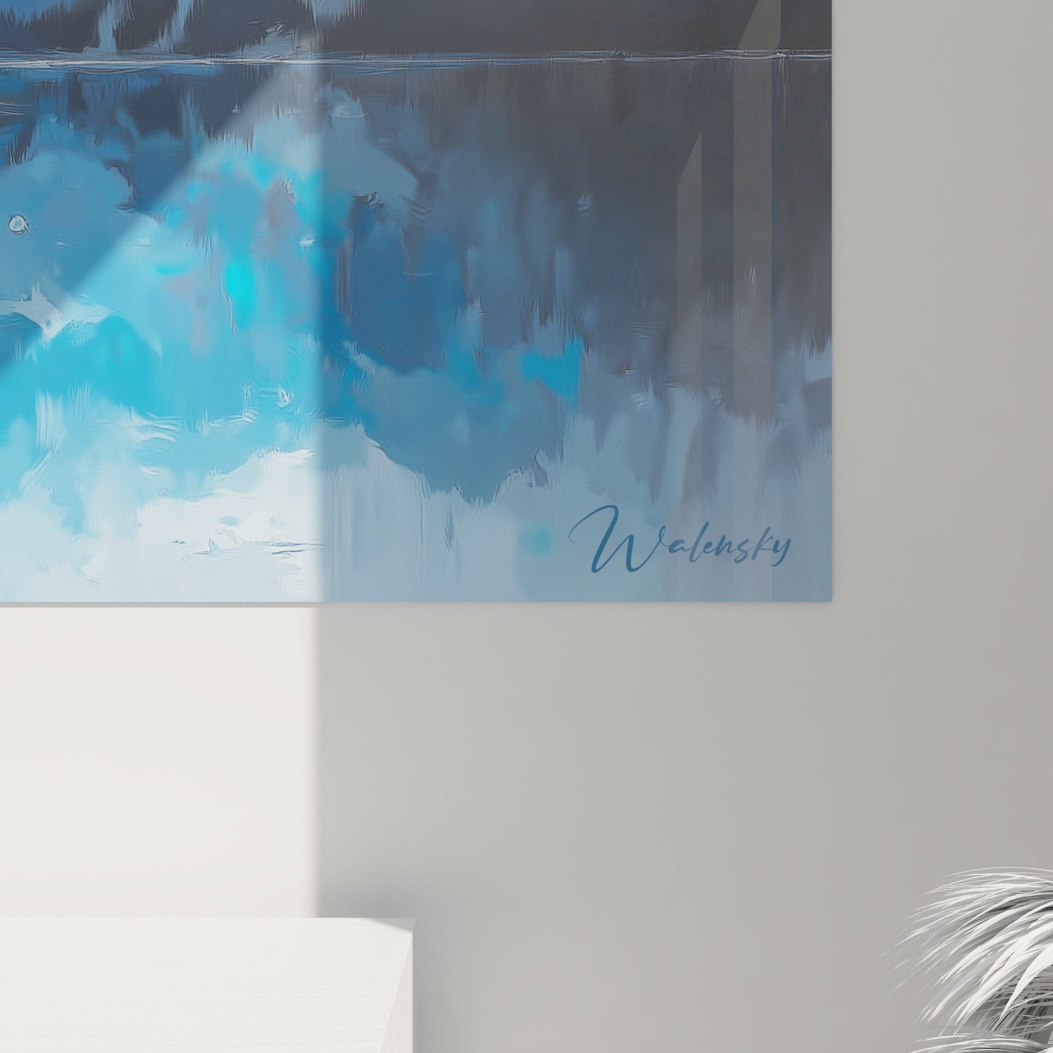 Vue ensemble tableau mural lac montagne chalet reflets eau décoration nature