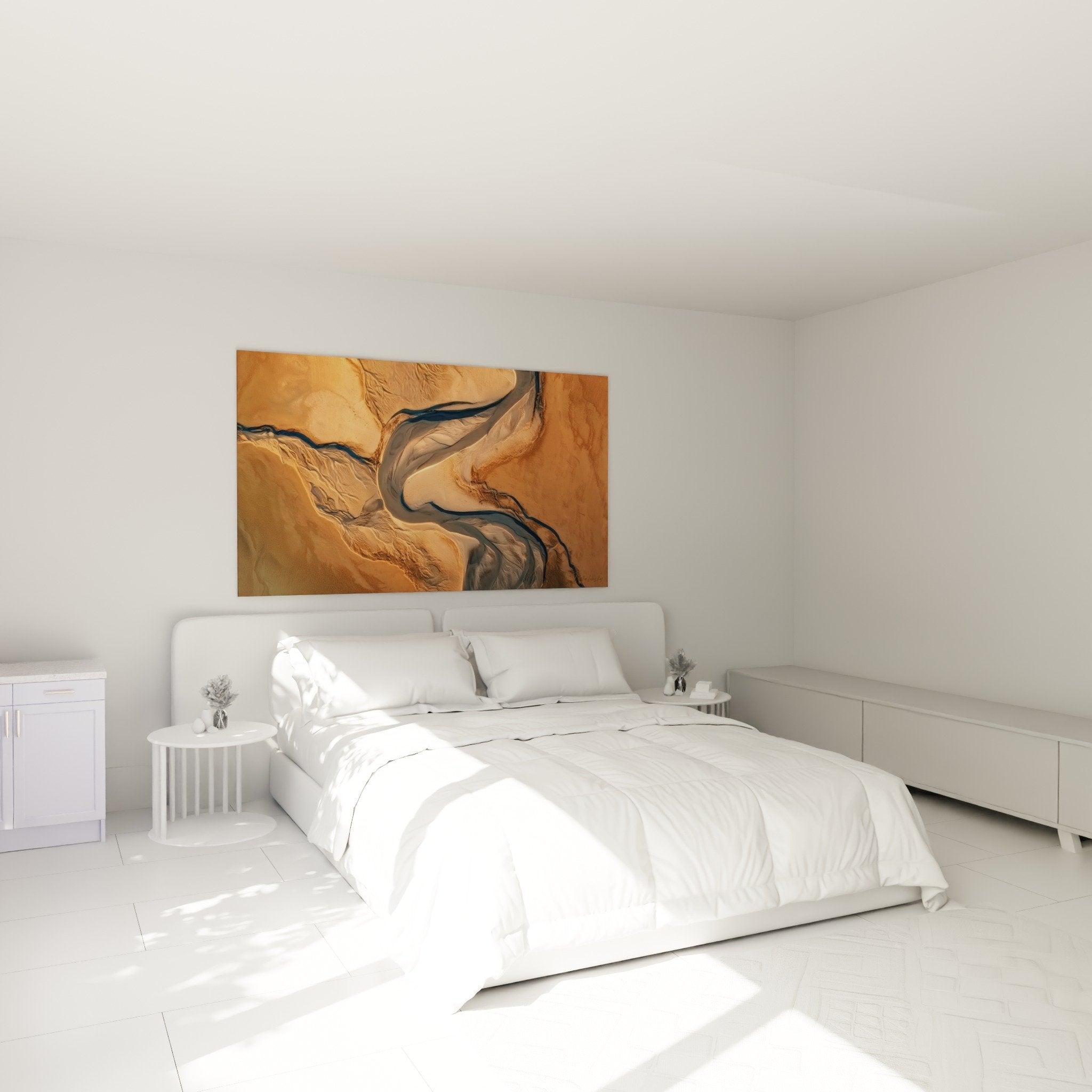 Golden meanders wall art bedroom decoration ochre beige tones zen ambiance