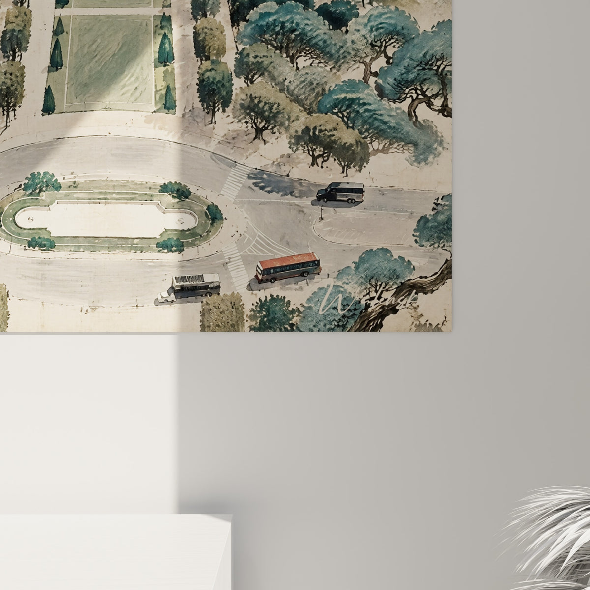 Traits fins et teintes parchemin du Champ-de-Mars révélant le grain délicat de l'aquarelle imprimée