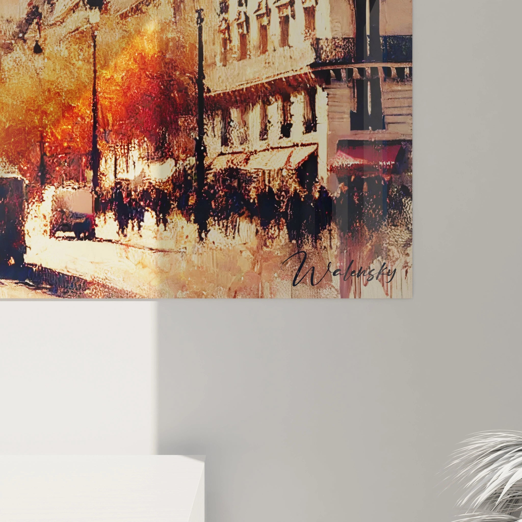 Vue rapprochée tableau Champs Elysees révèle des textures impressionnistes et des coups de pinceau délicats, jouant sur les ombres et la lumière pour capturer l’essence des Champs Elysées.