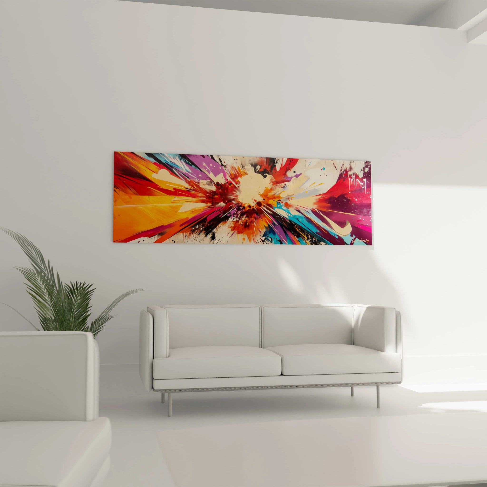 Tableau multicolore abstrait de Walensky avec des éclats vibrants dans un intérieur moderne