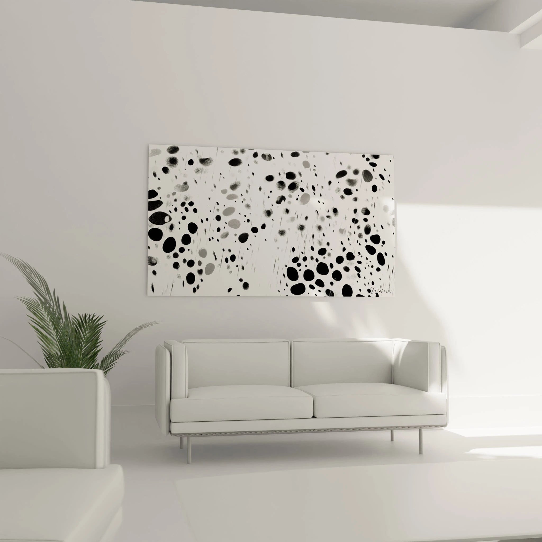 Tableau tacheté noir et blanc Walensky, parfait pour apporter une touche moderne à votre décor