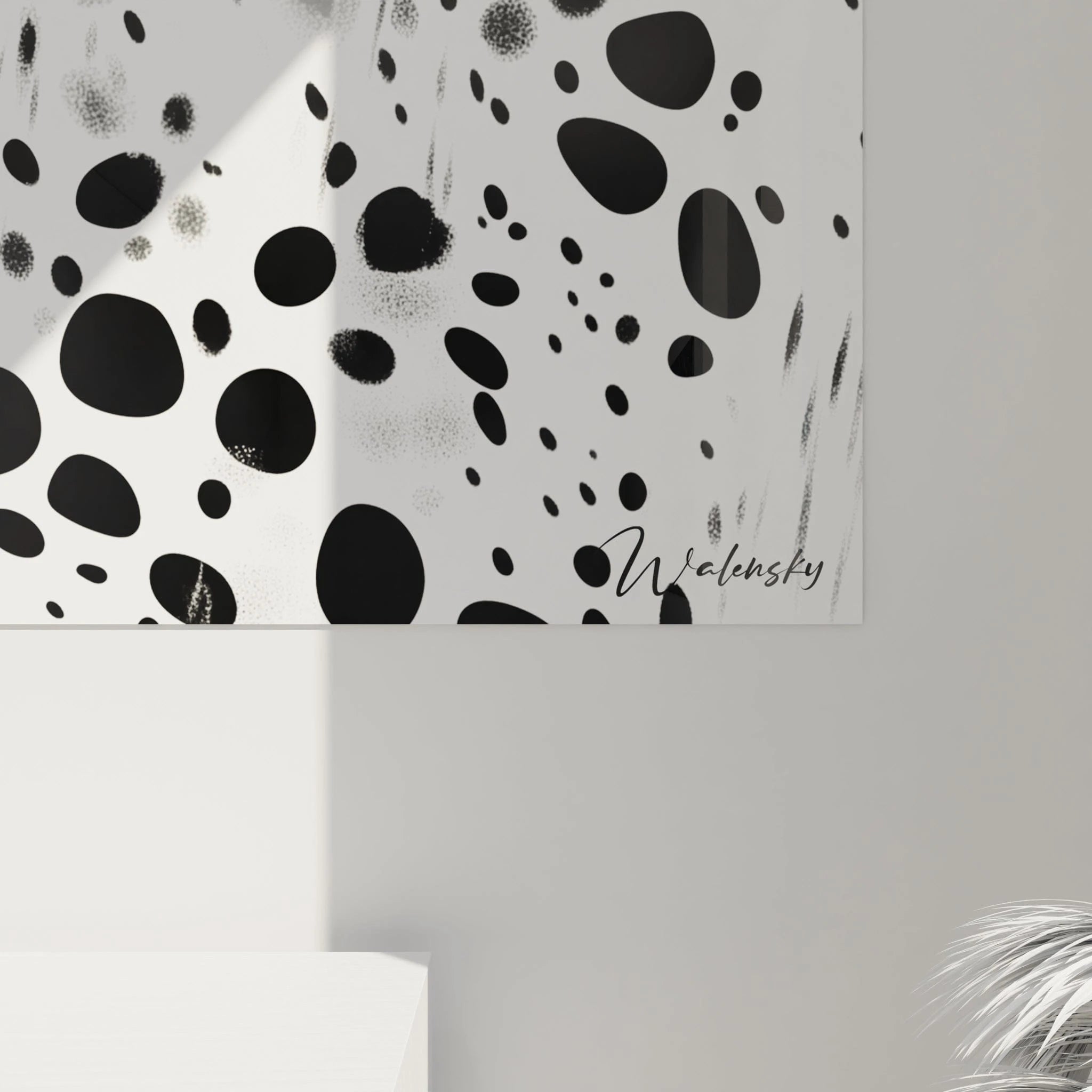 Tableau tacheté noir et blanc de Walensky, parfait pour une décoration moderne et artistique