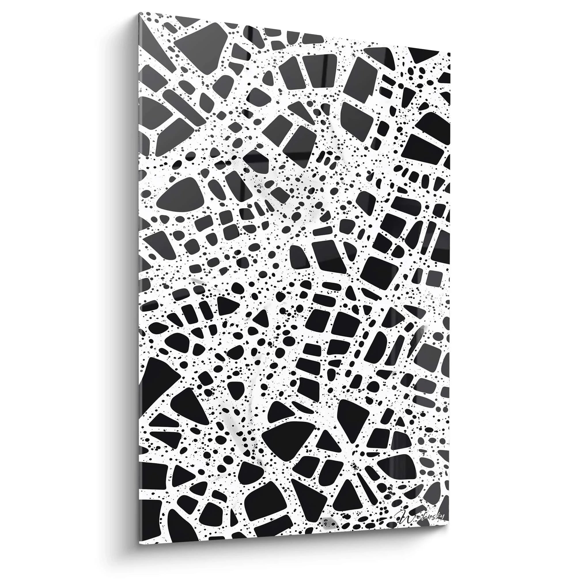 Tableau tacheté noir et blanc de Walensky avec un motif moderne et abstrait pour décorer votre espace