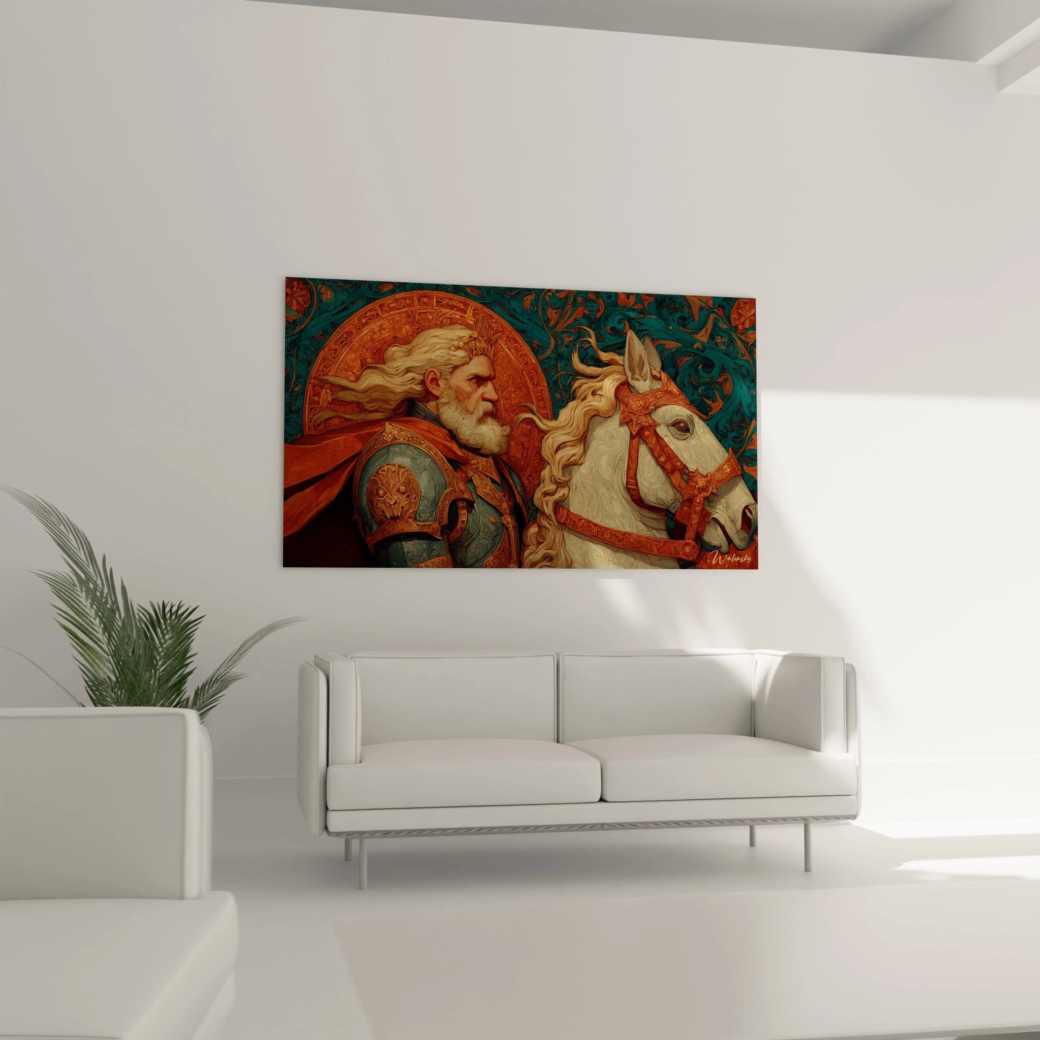 tableau Charlemagne destrier sacré Walensky peinture murale ancienne style medieval homme et cheval