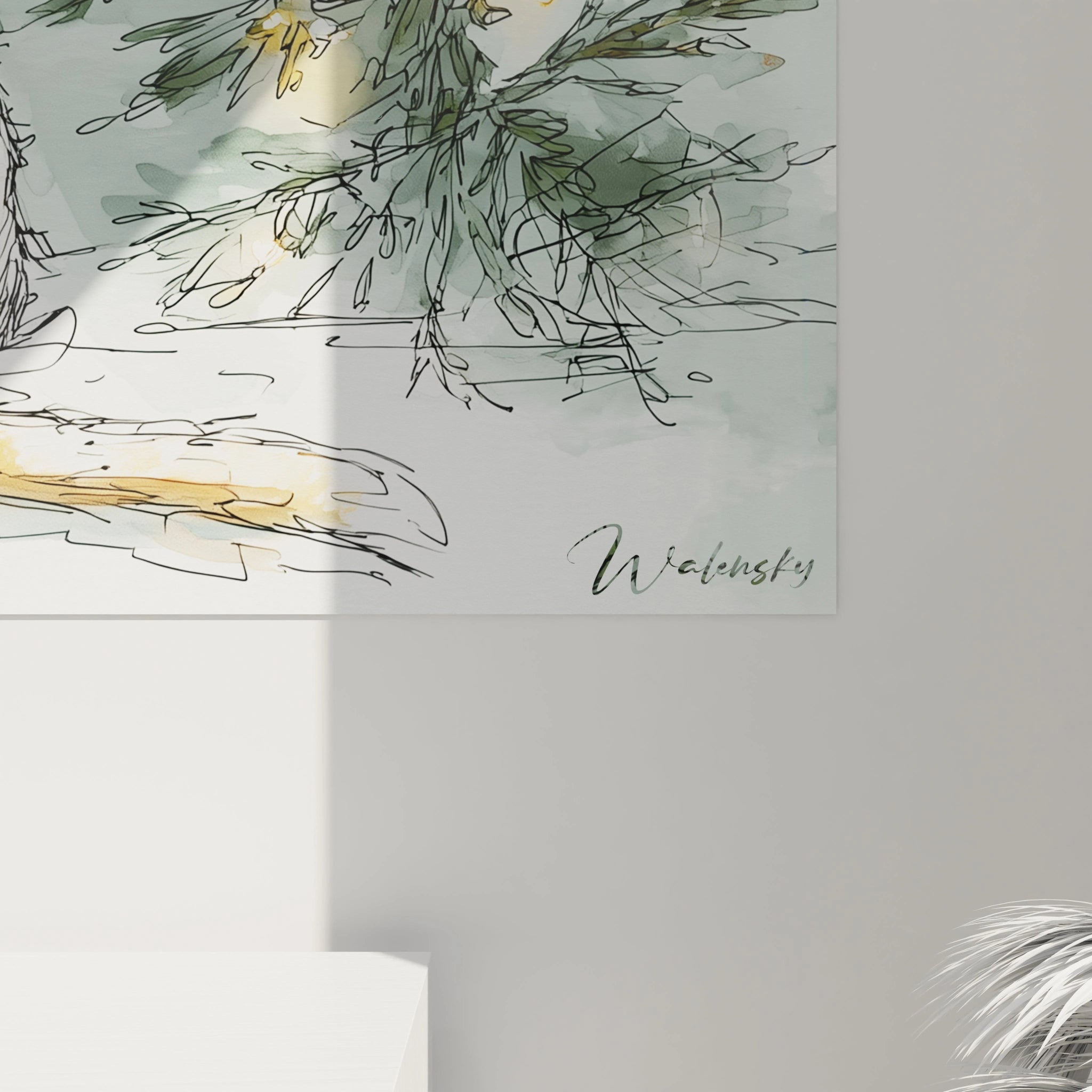 Tableau chat sapin Noël par Walensky, une décoration murale festive avec un style artistique moderne