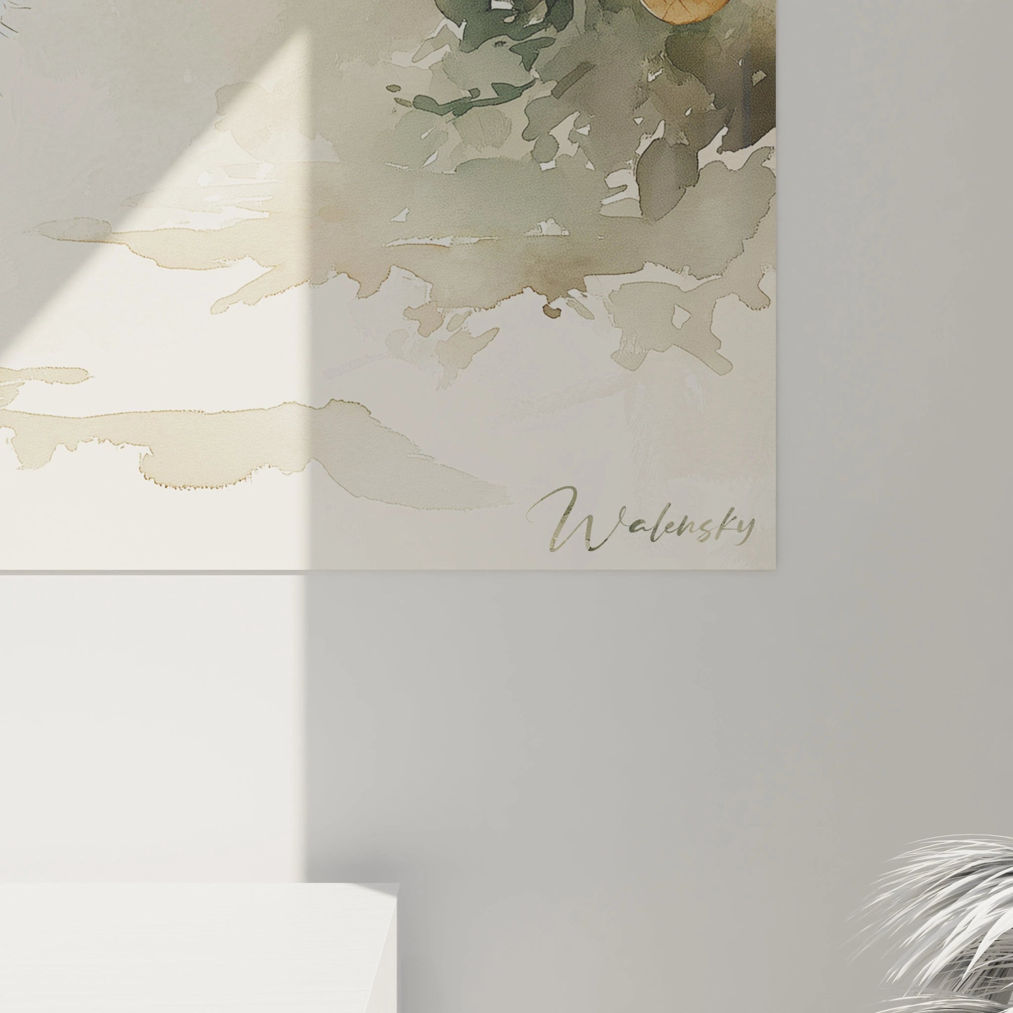 Tableau chat Noël de Walensky avec des couleurs douces et un design moderne
