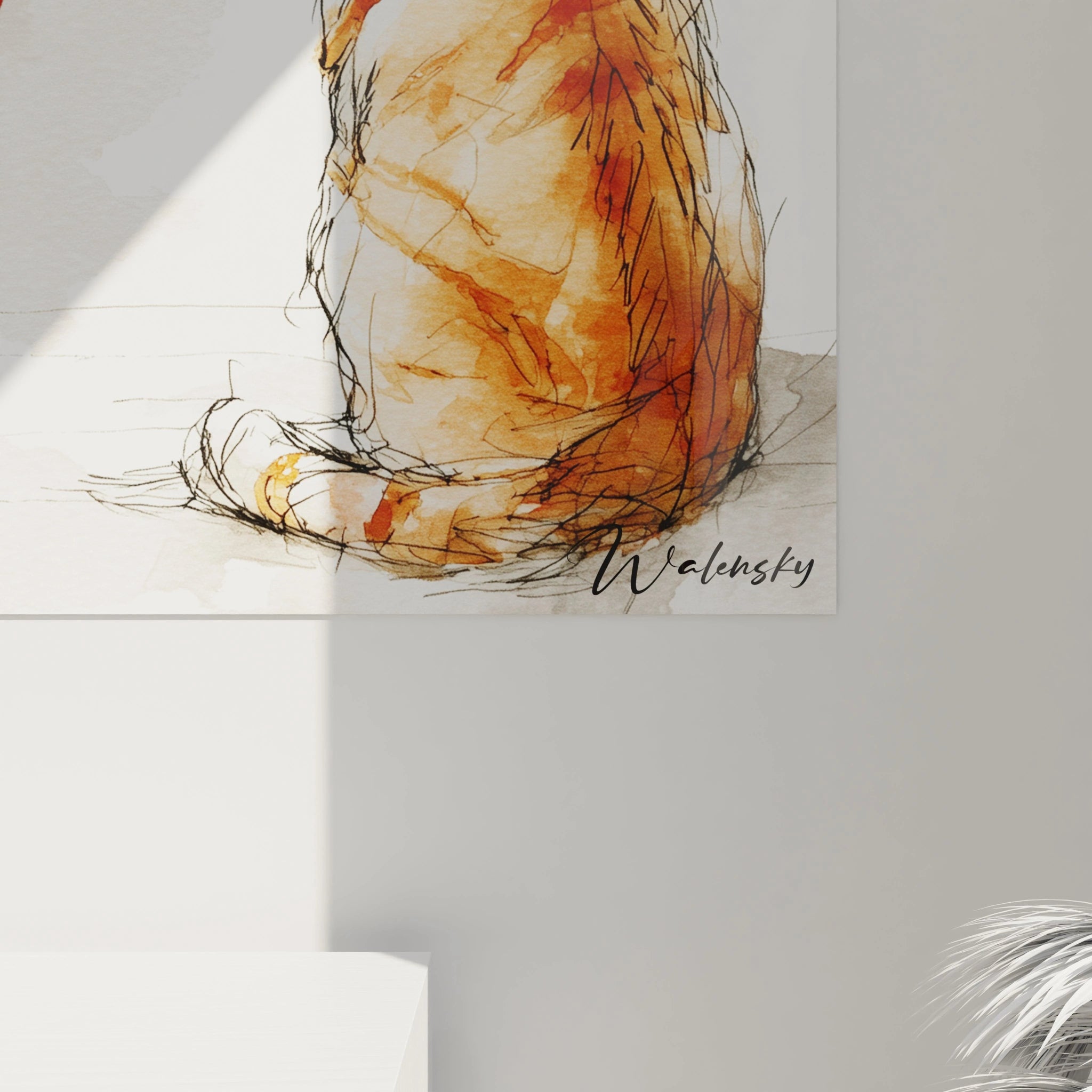 Tableau chat Noël de Walensky représentant un chat en aquarelle aux couleurs vives