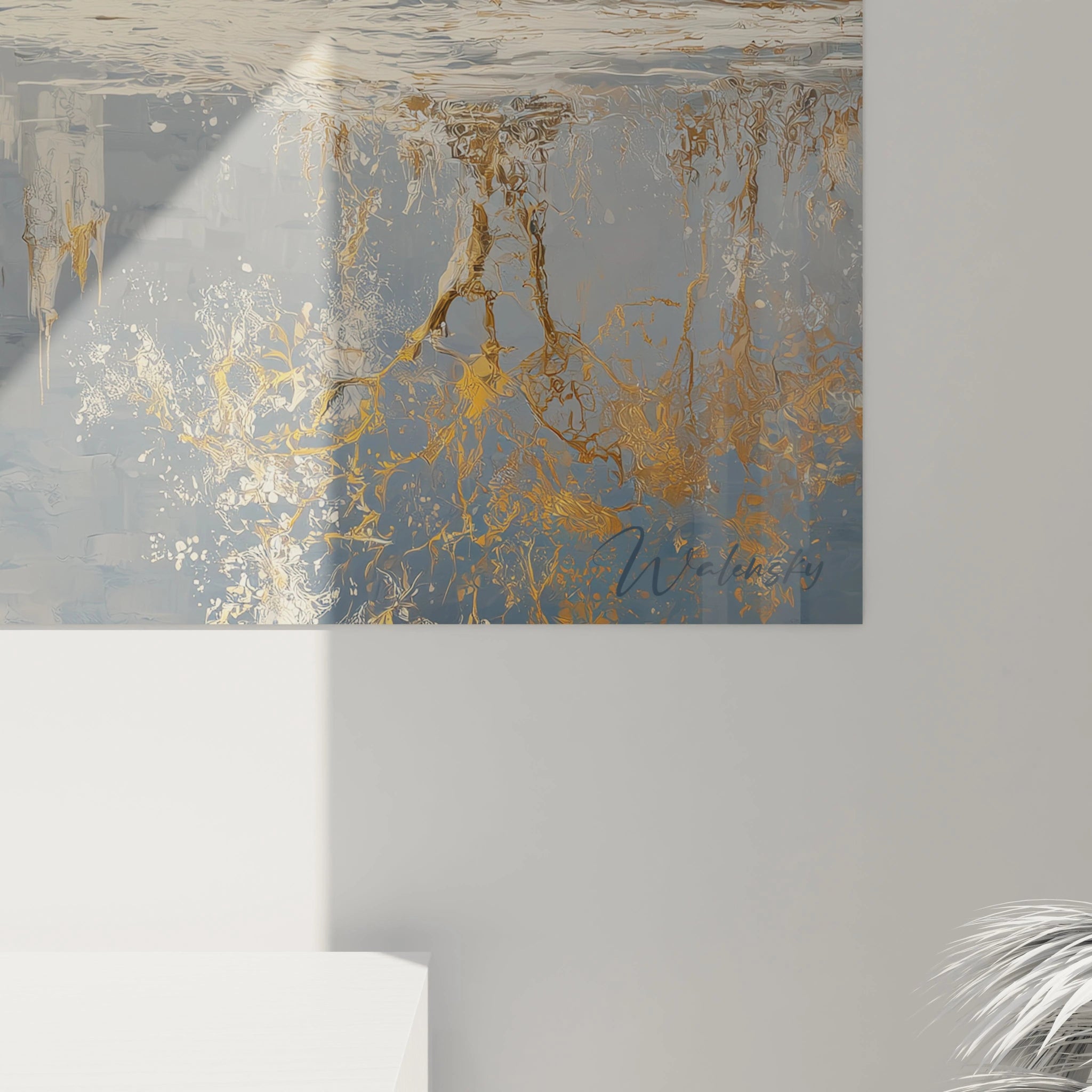 Tableau mural château neige édition Noël avec des couleurs bleu et blanche pour une décoration festive