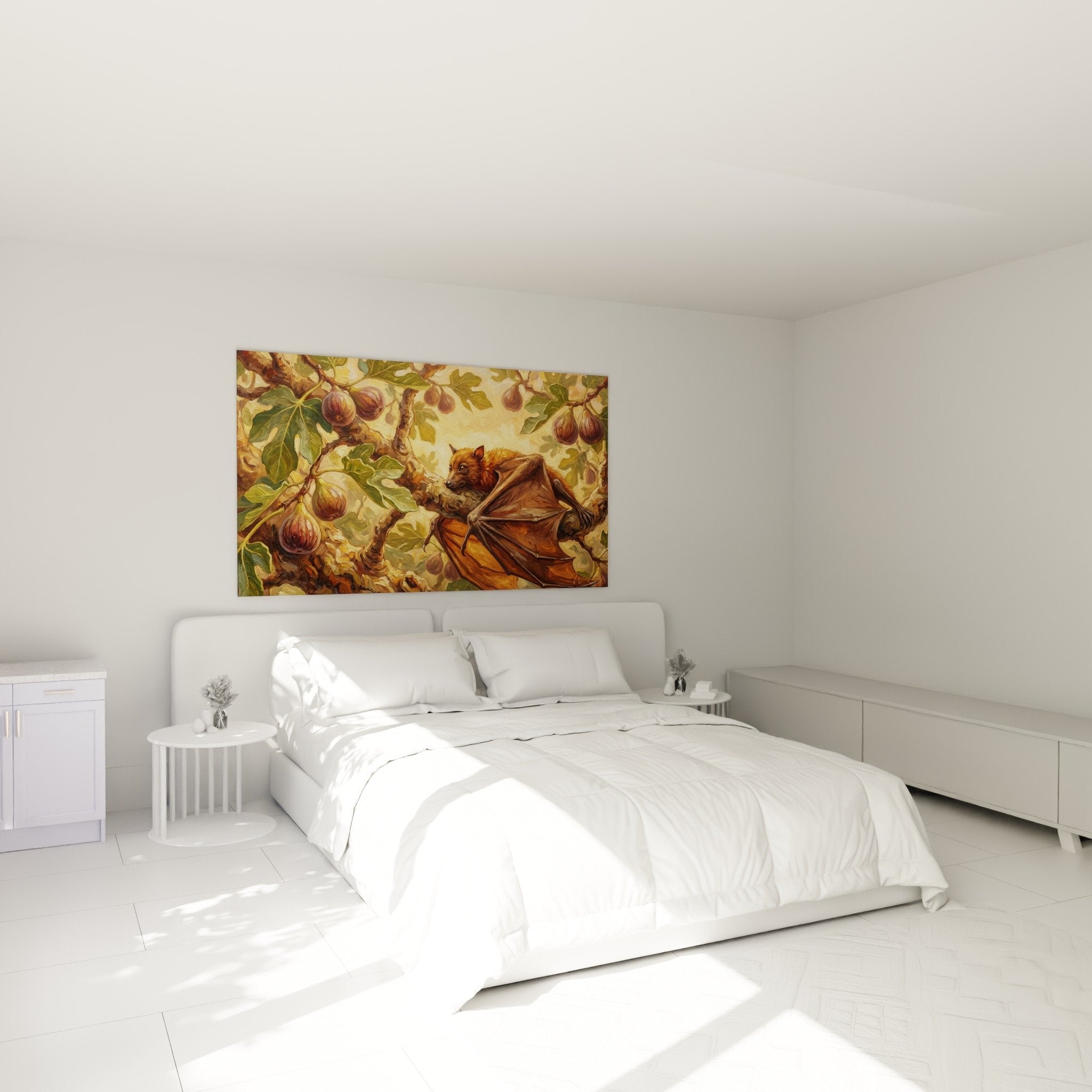 Fledermaus-Kunstdruck warme Farben Feigenbaum Wanddekoration Schlafzimmer Herbstambiance