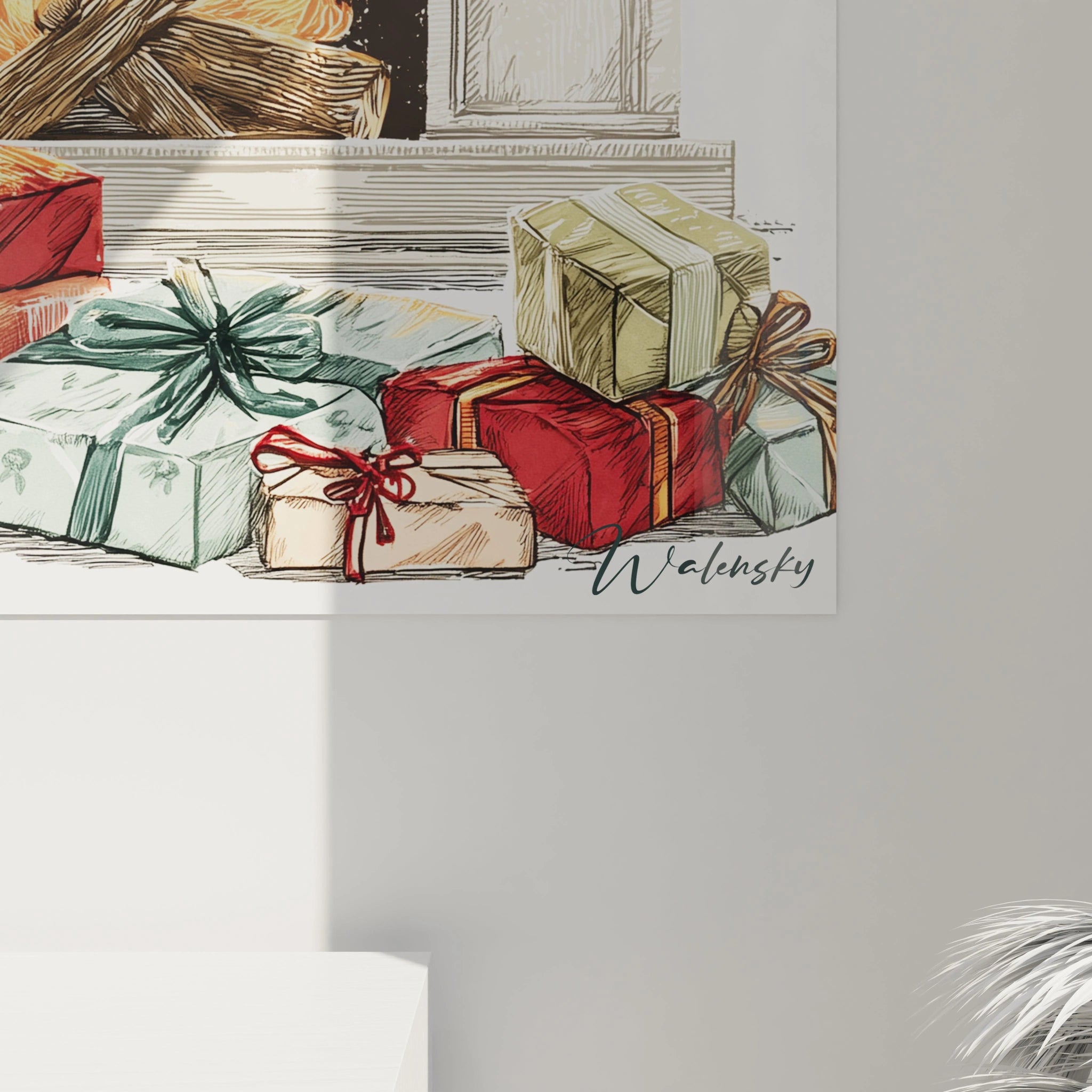 Tableau mural Walensky avec motifs colorés, parfait pour un décor avec tableau cheminée feu de Noël