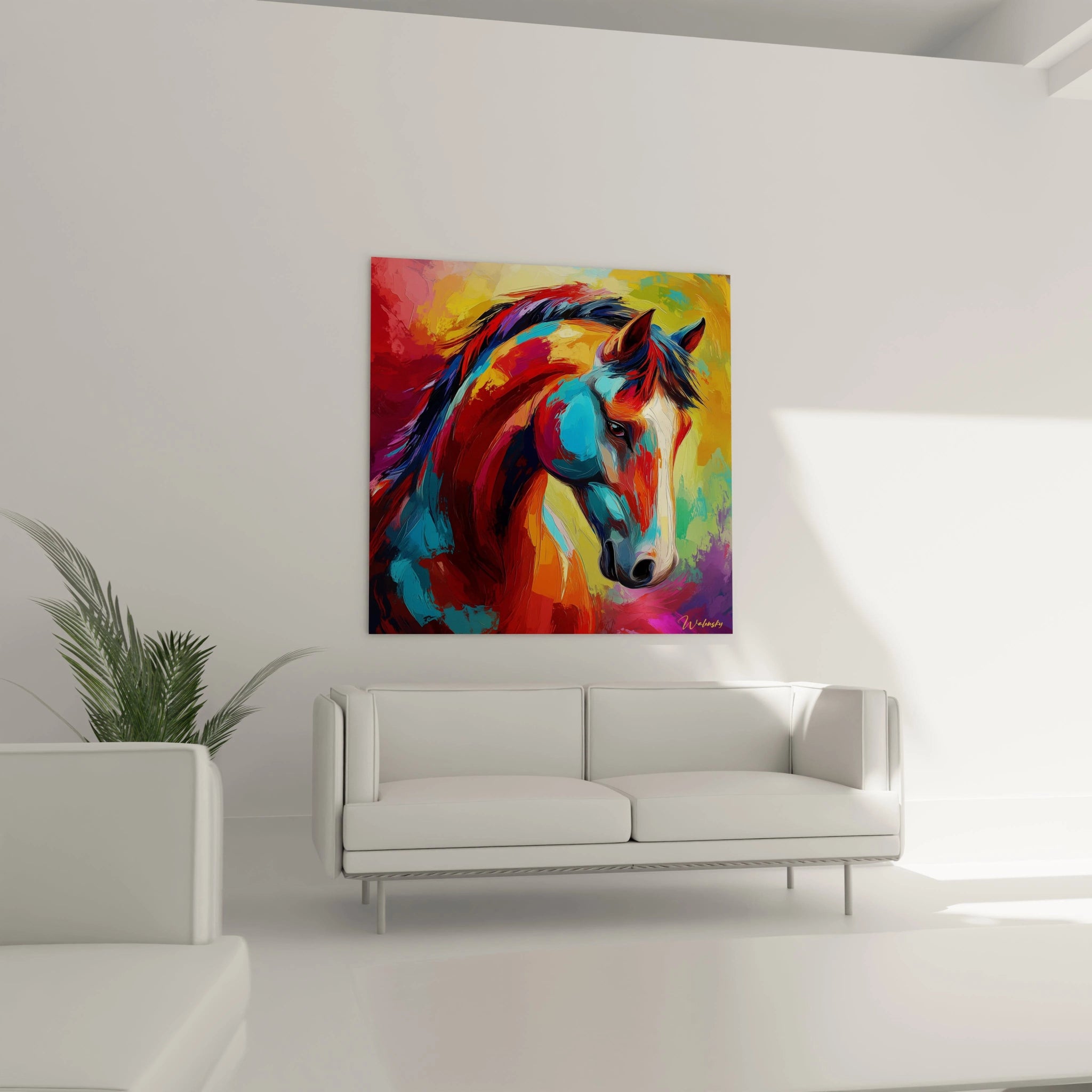 Tableau cheval coloré de Walensky avec des éclats vifs pour une décoration contemporaine