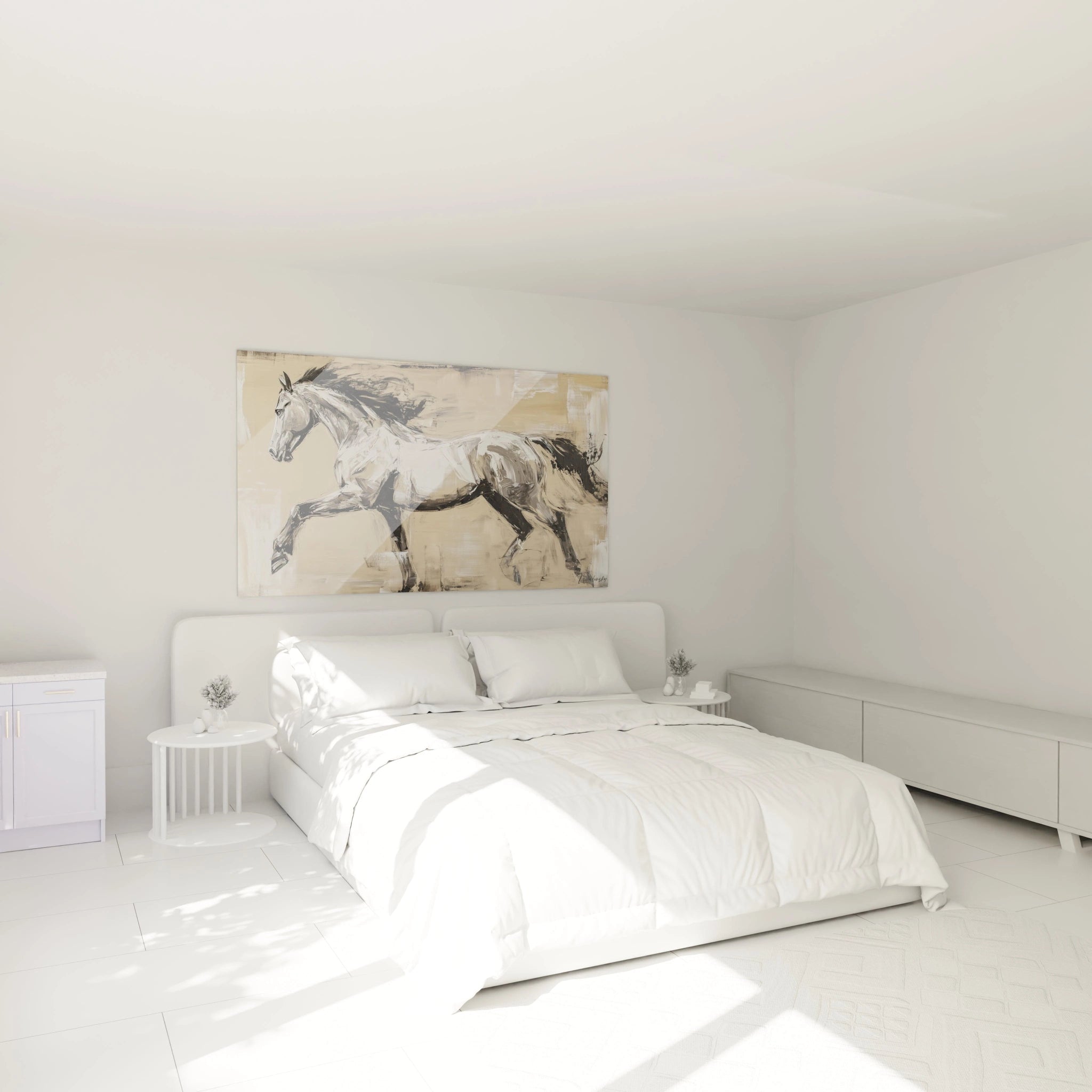 Tableau cheval Walensky en toile dorée, parfait pour décorer une chambre moderne et élégante