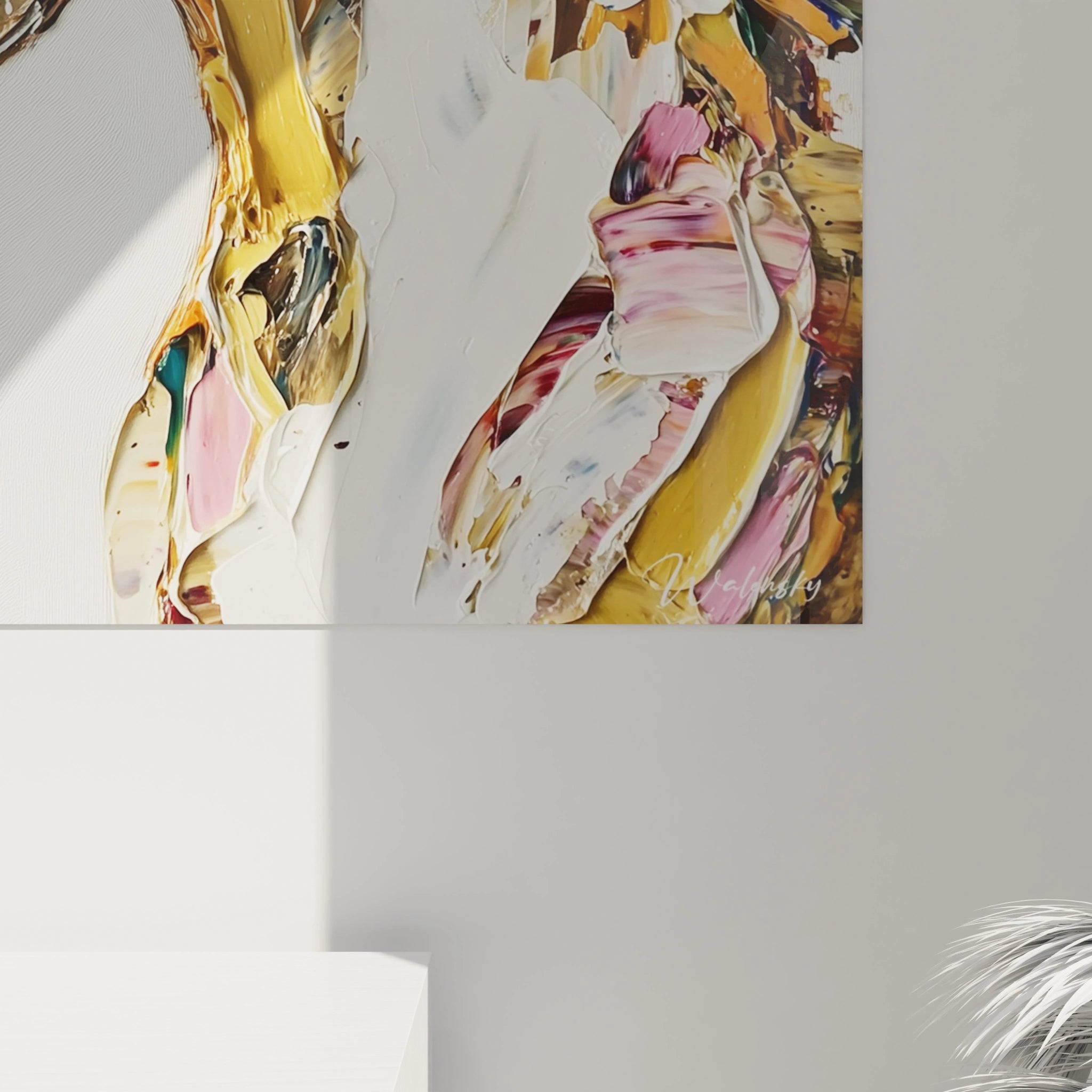 Tableau cheval moderne de Walensky avec des couleurs vibrantes et des textures audacieuses