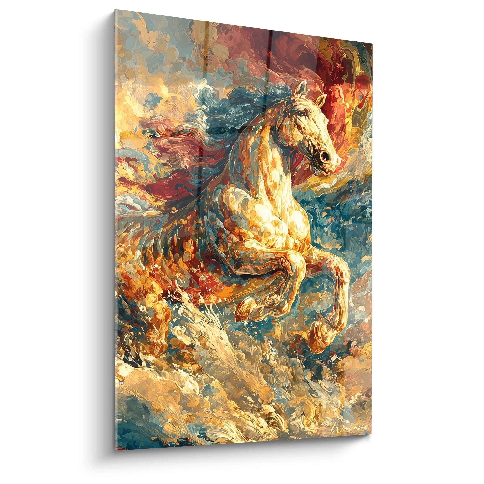 tableau cheval baroque Walensky peinture murale colorée de cheval galopant au style baroque dramatique