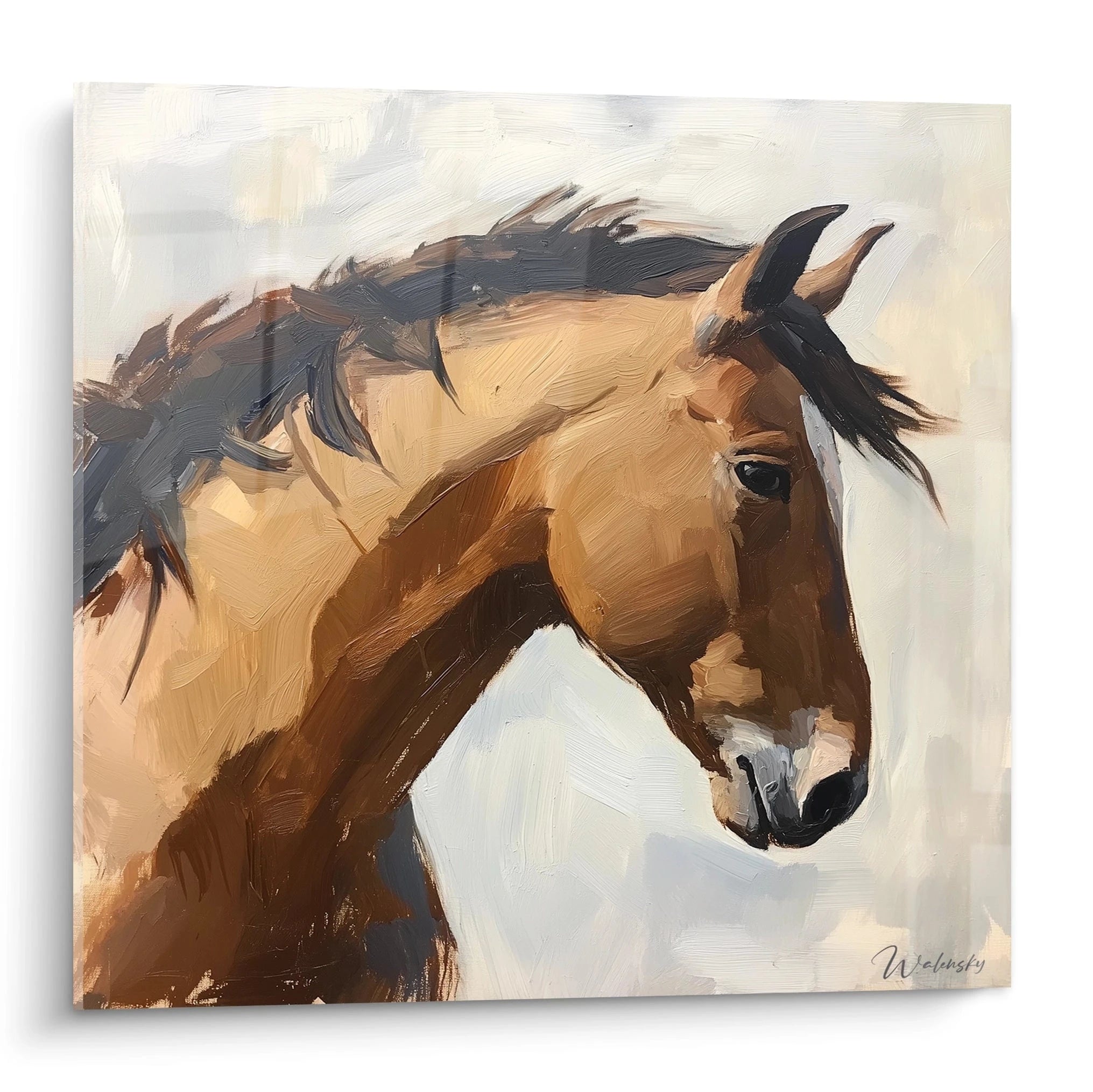 Tableau cheval Walensky avec un portrait de cheval aux couleurs chaudes et expressive, parfait pour la décoration intérieure
