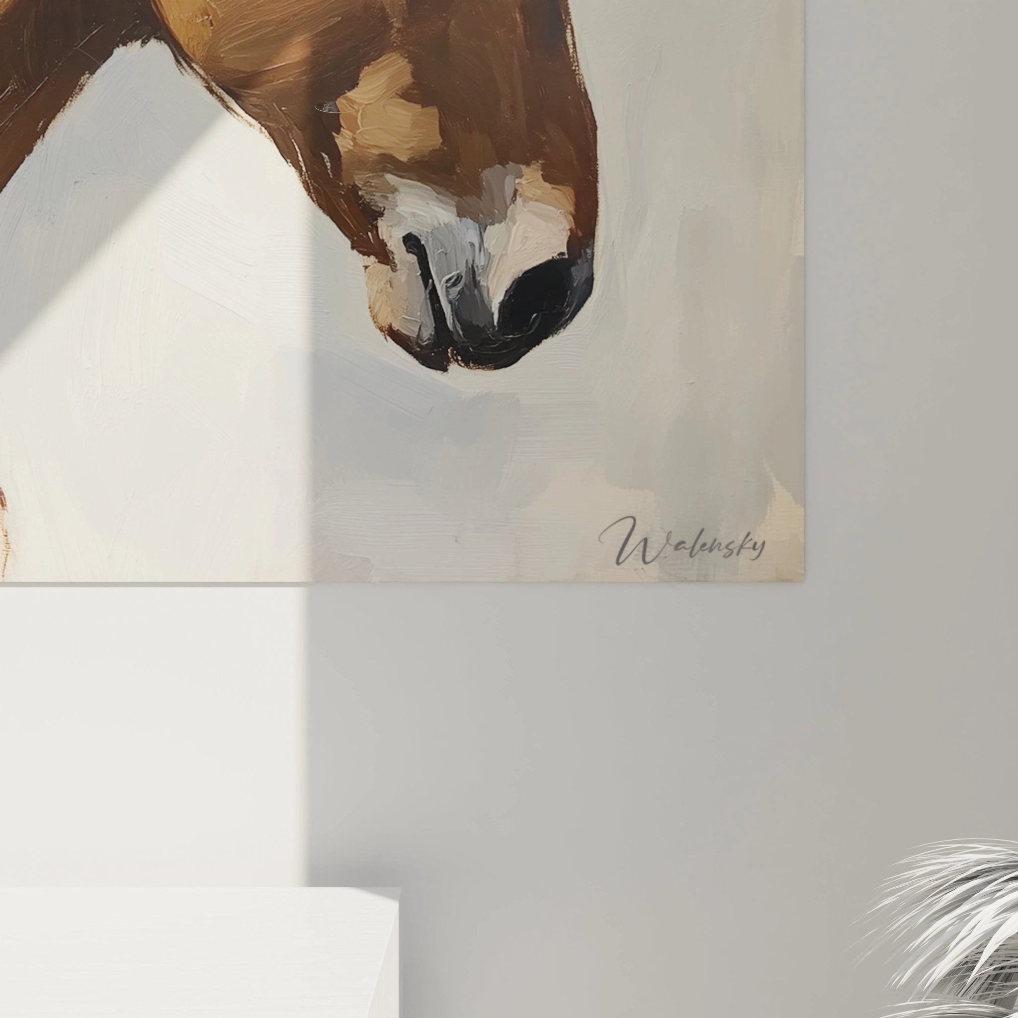 Tableau cheval de Walensky avec des couleurs apaisantes et des détails expressifs