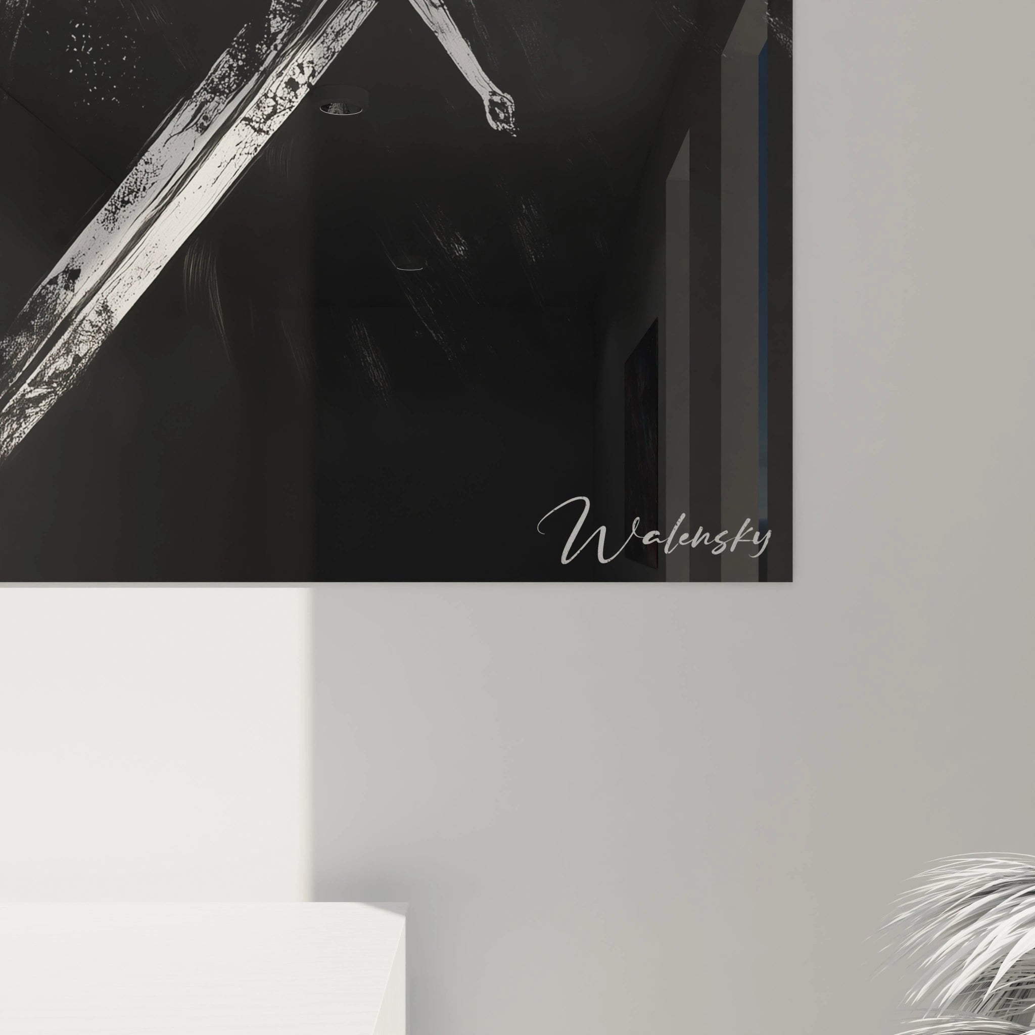 Un tableau de guerrier médiéval représenté en noir et blanc, montrant un chevalier en armure complète avec plastron, heaume et épée. Les différentes textures métalliques sont rendues par des variations de gris et des traits expressifs évoquant la rudesse du combat.