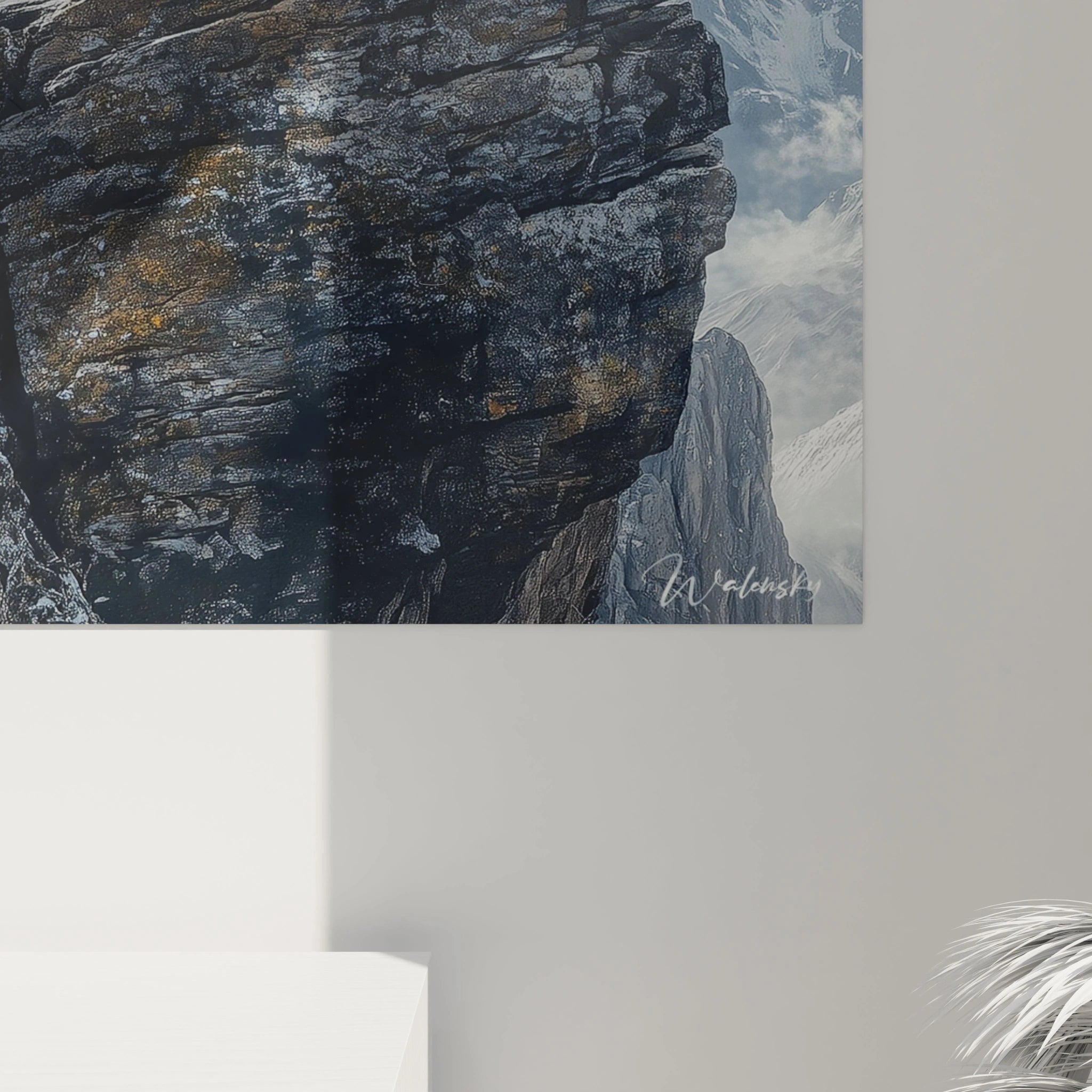 Tableau Walensky représentant une chèvre des montagnes sur un rocher avec paysage de montagne en arrière-plan