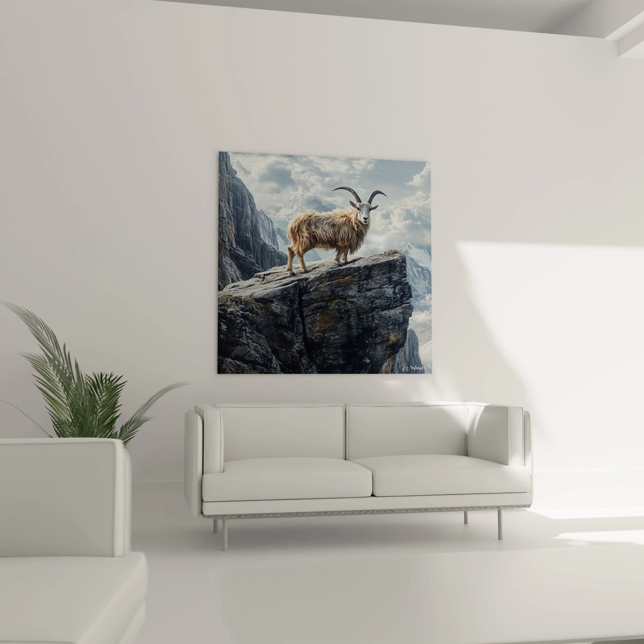 Tableau chèvre des montagnes sur un rocher avec paysage de montagnes pour décoration murale moderne