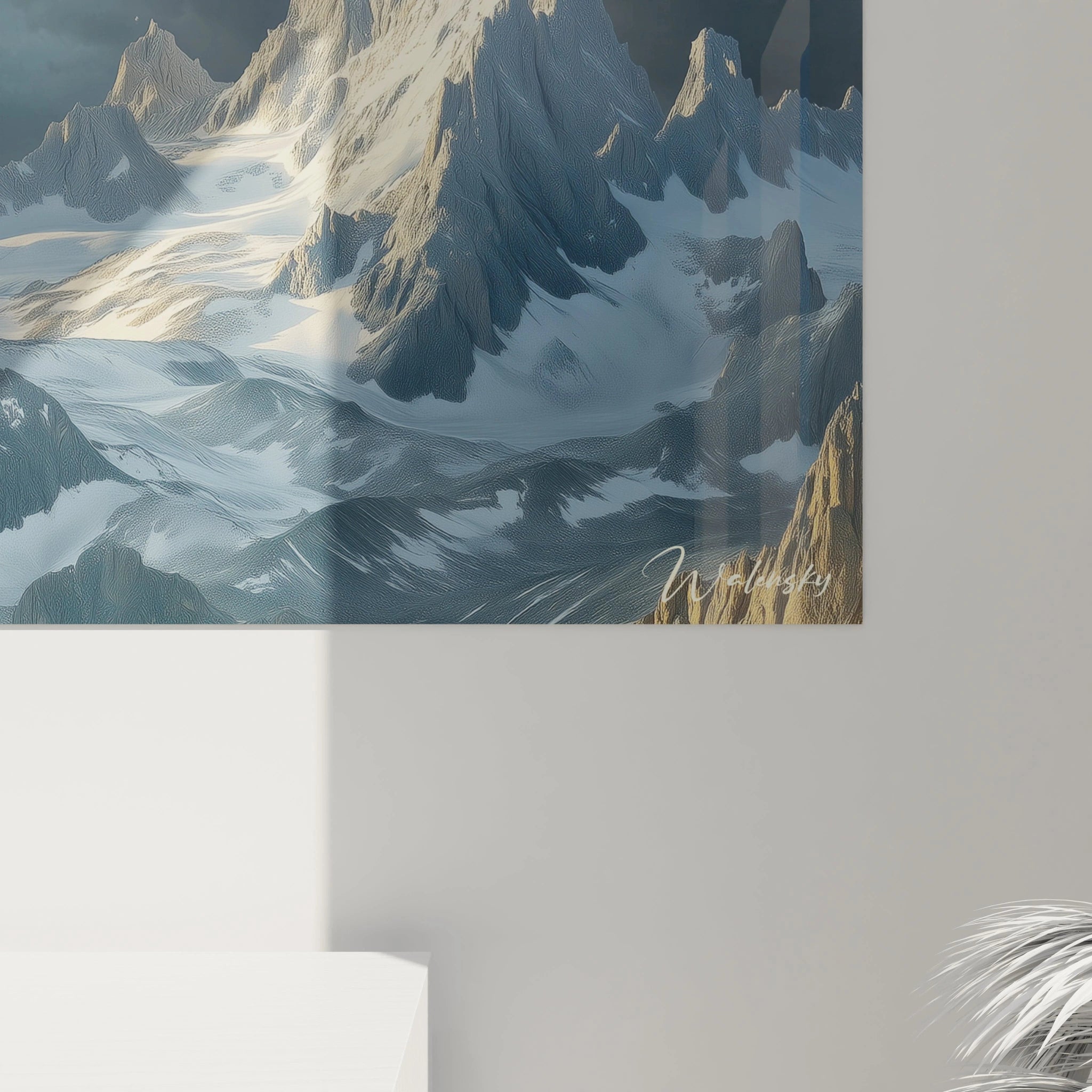 Tableau Walensky représentant une chèvre des montagnes dans un paysage montagneux enneigé