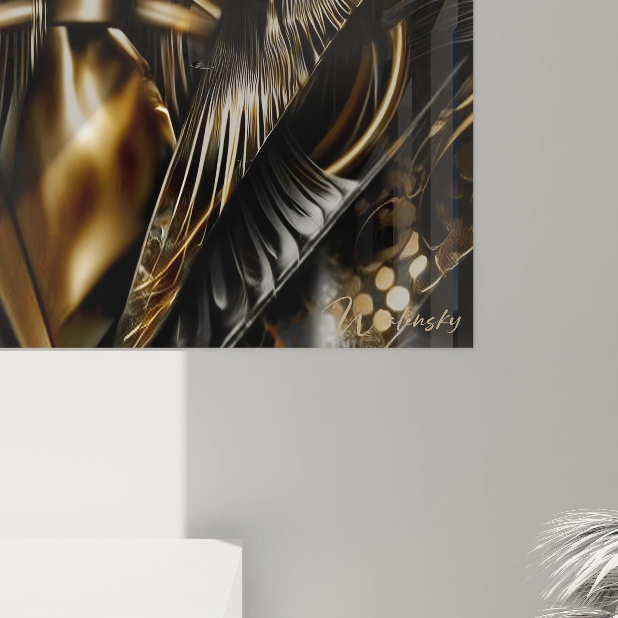 Vue ensemble tableau décoratif chien braque guerrier or noir œuvre art mural sophistiquée