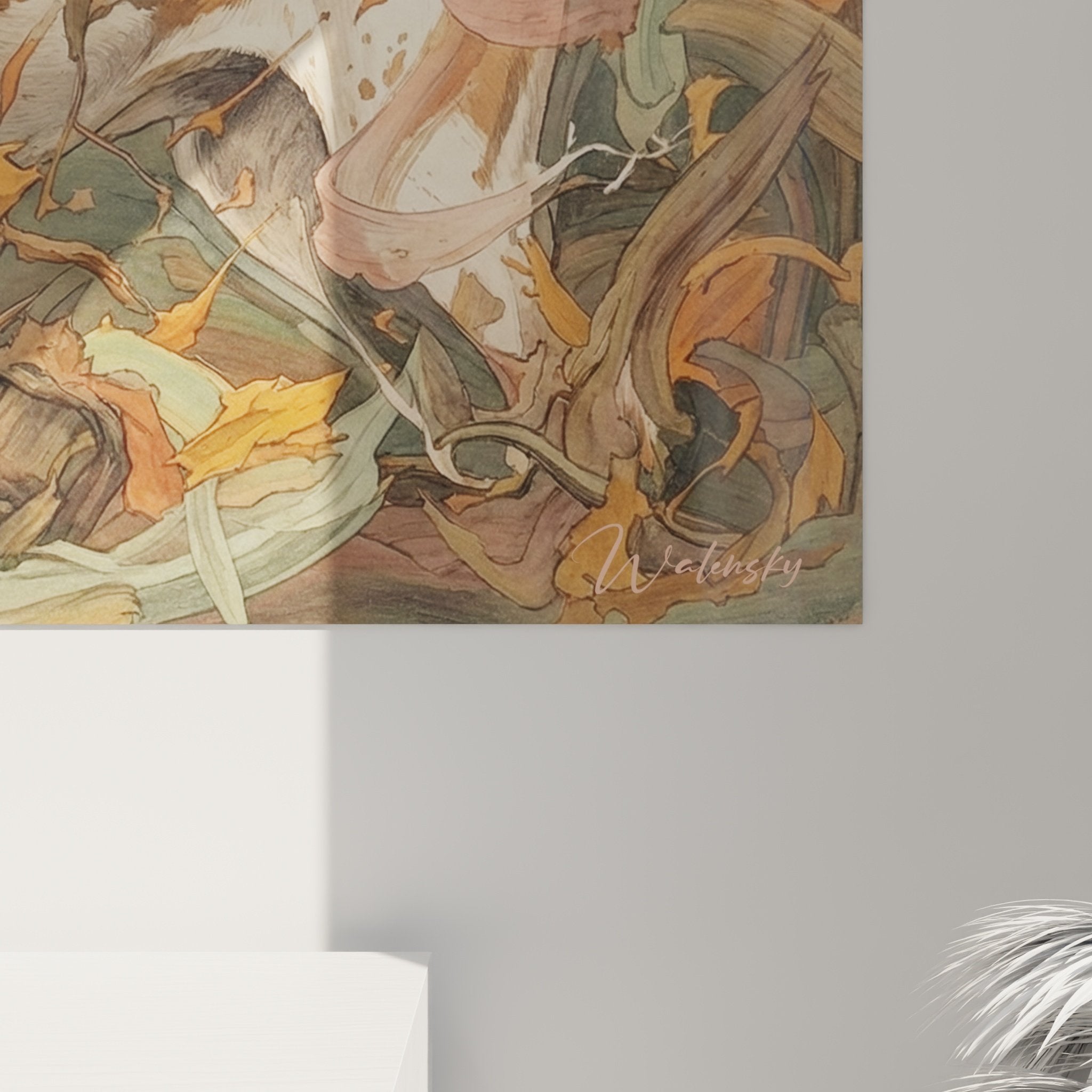 Quadro cane da caccia fogliame autunno atmosfera rustica