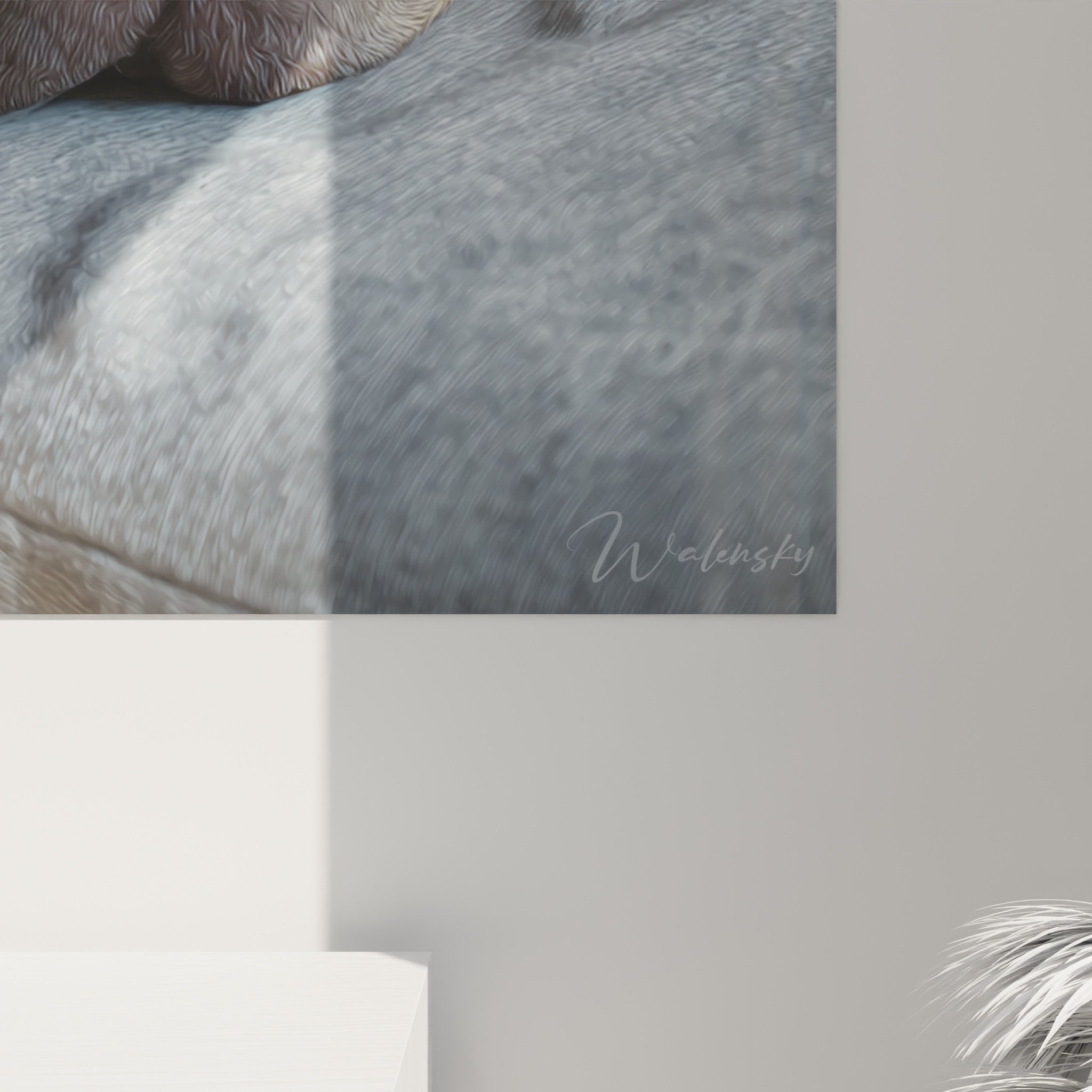 Mise en situation tableau Shar Pei, œuvre animalière aux teintes chaudes dans intérieur moderne
