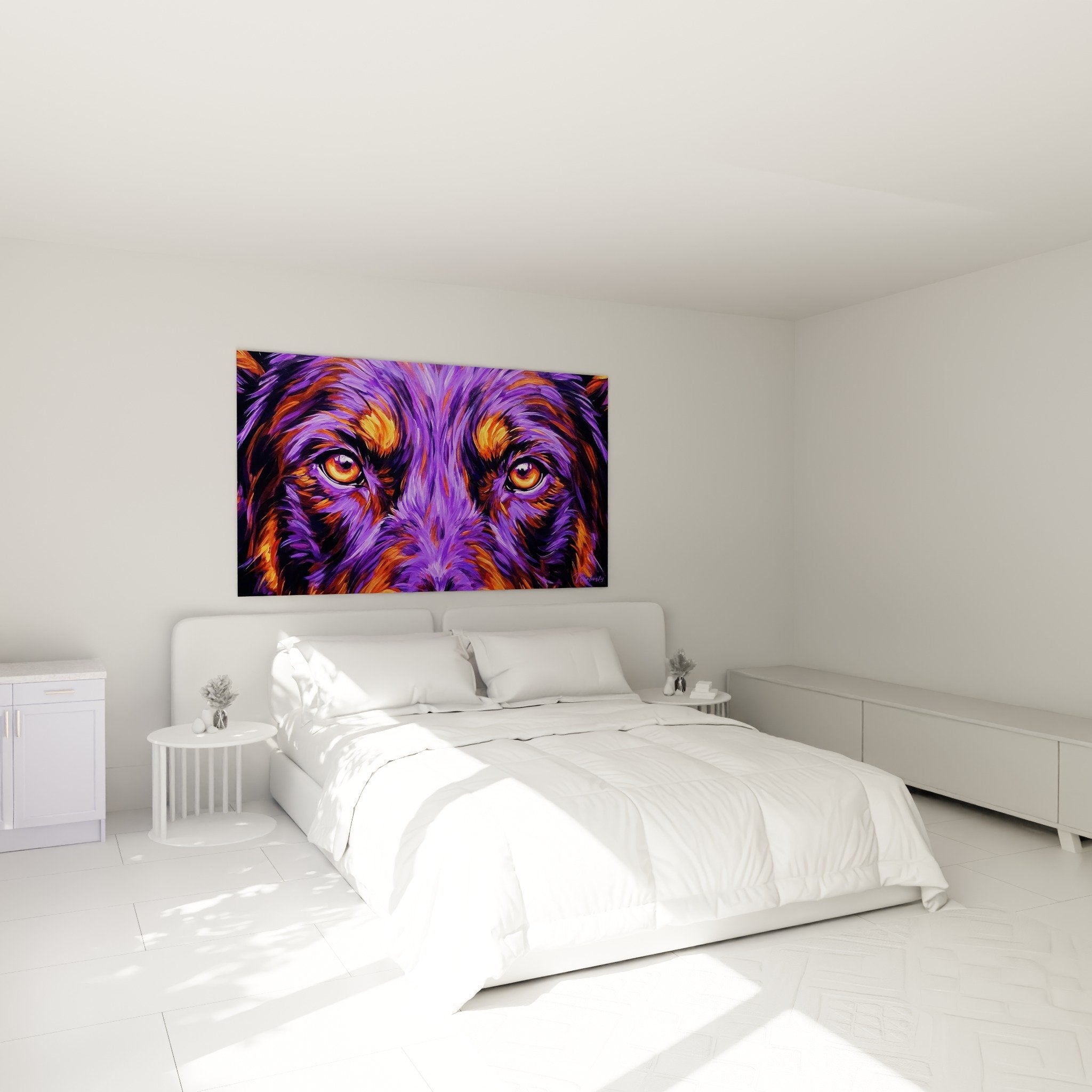 Lila orange Hundetafel im Schlafzimmer moderne Wanddekoration Tierporträt