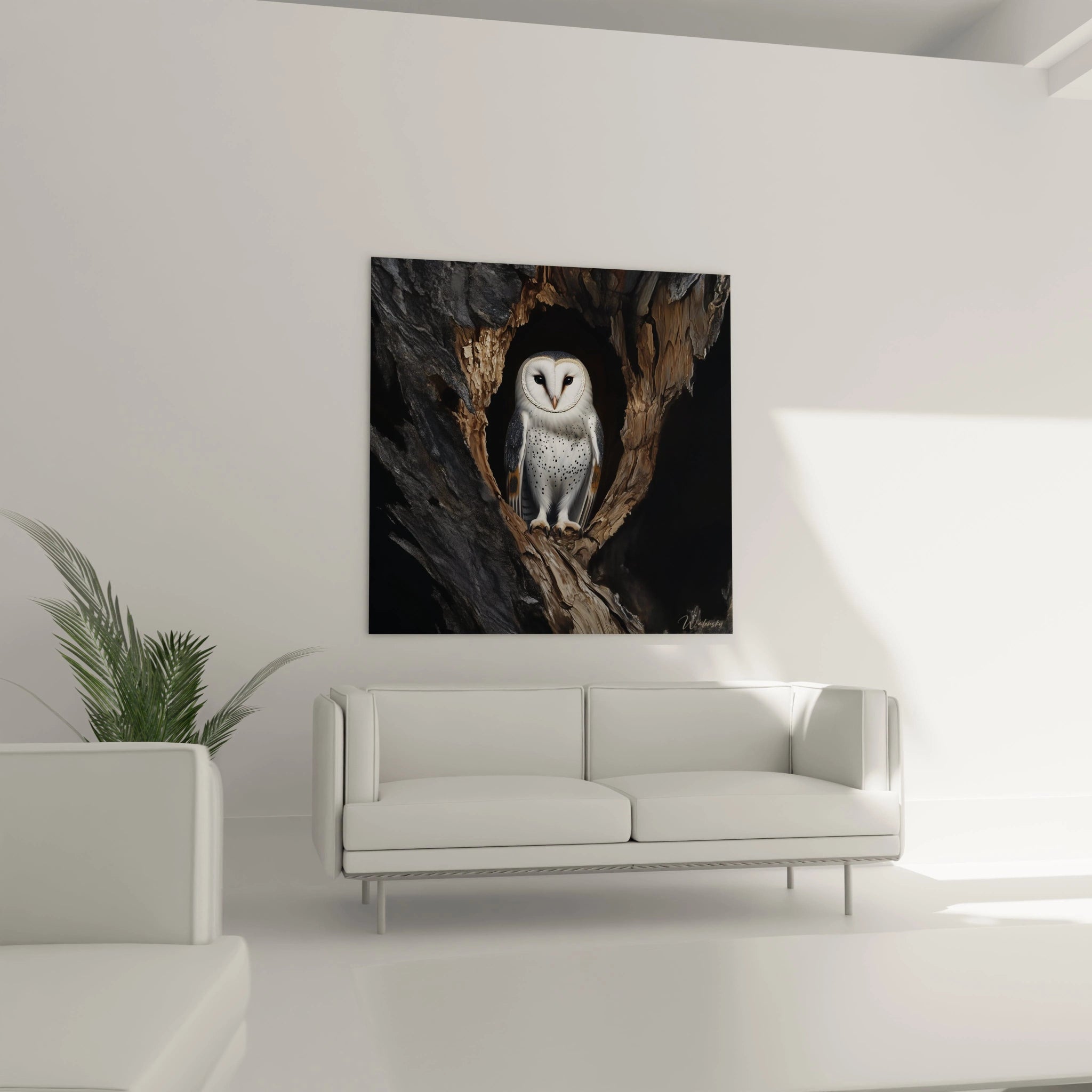 Tableau chouette Walensky dans une branche d'arbre, ajoutant une touche artistique à votre décoration intérieure