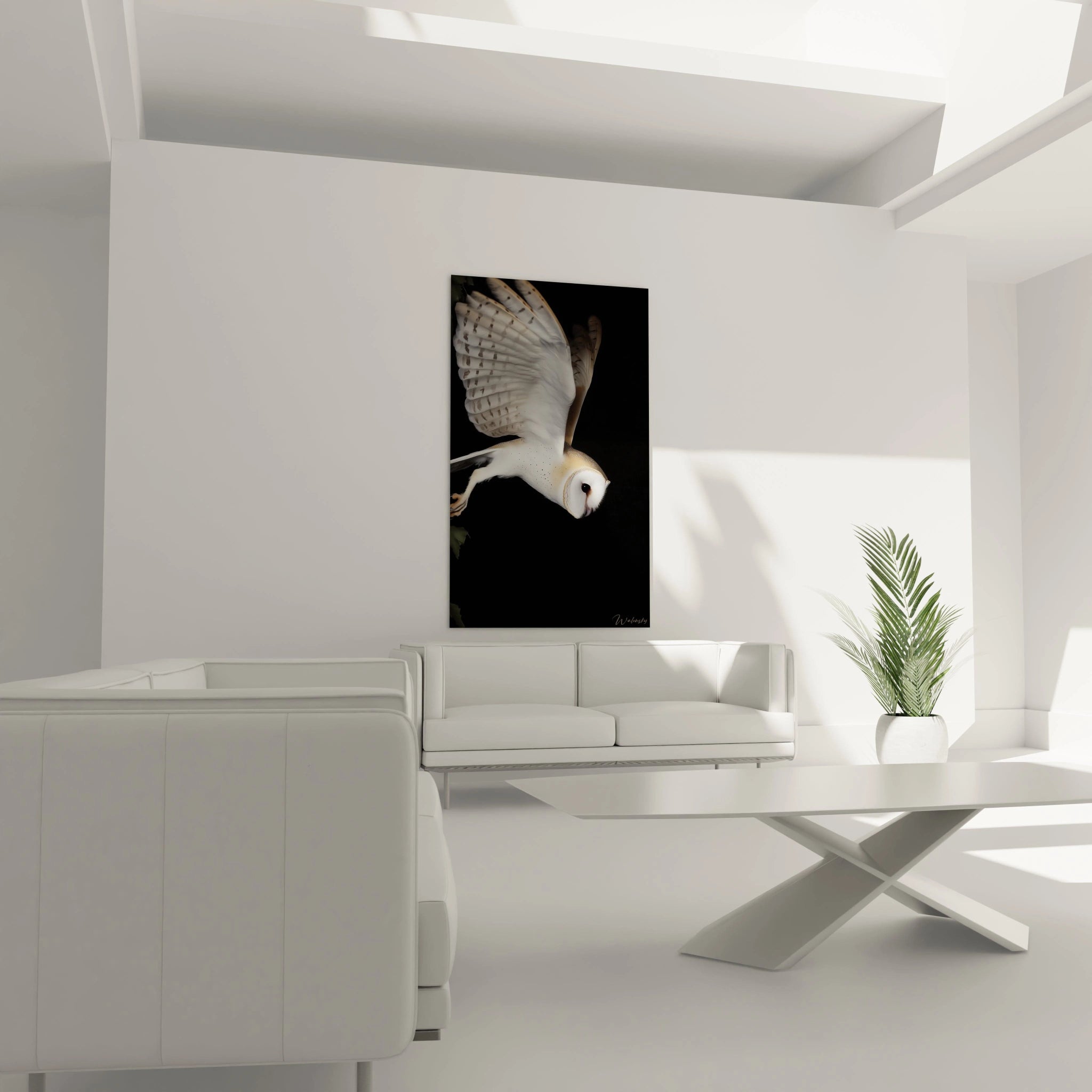 Tableau chouette de Walensky avec une chouette en vol sur fond noir pour décoration moderne