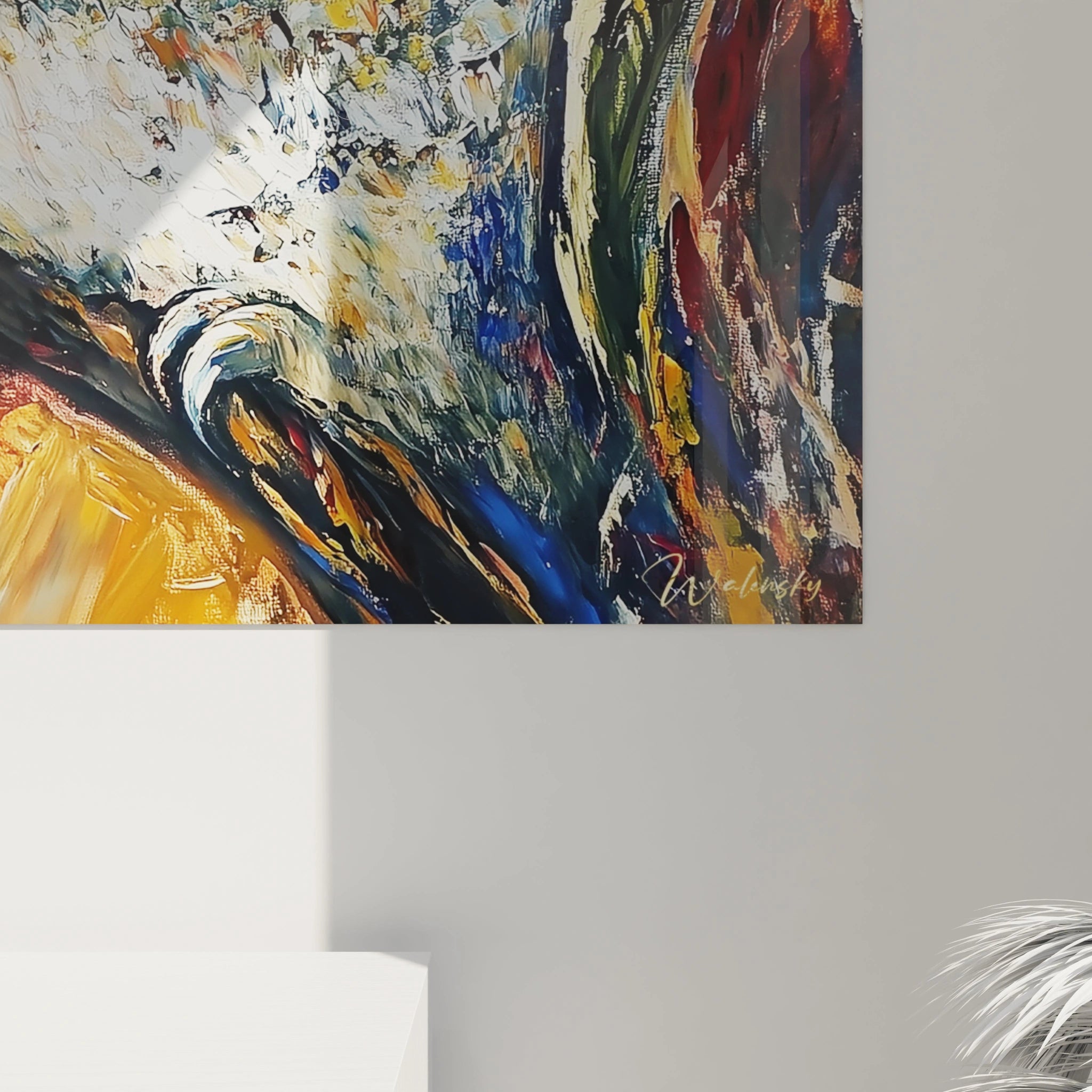 Tableau abstrait de chouette coloré par Walensky, idéal pour la décoration intérieure