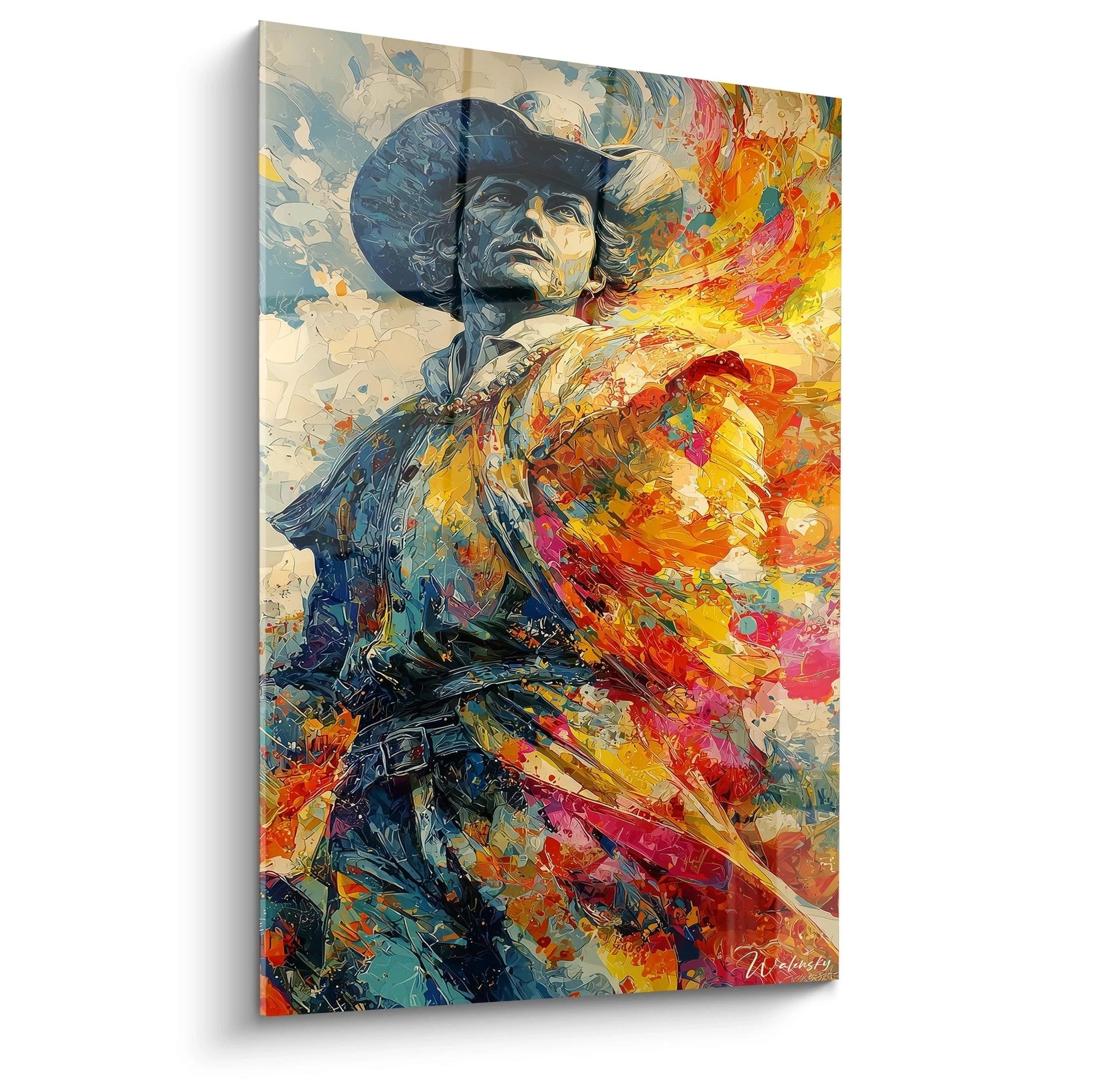 tableau Christophe Colomb mural Walensky peinture colorée figurative montrant un explorateur au chapeau