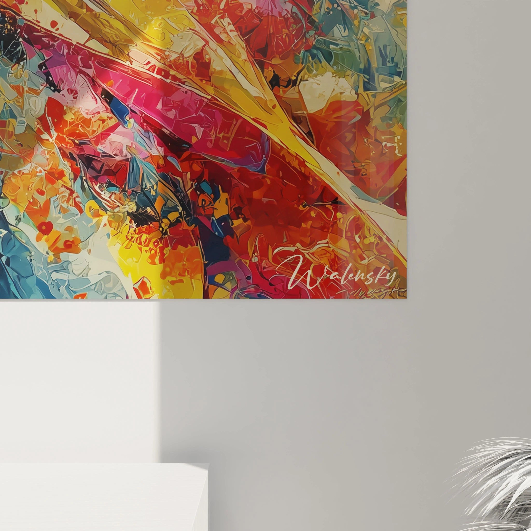 Tableau mural abstrait Walensky aux couleurs vives et texture riche affiché en gros plan tableau Christophe Colomb