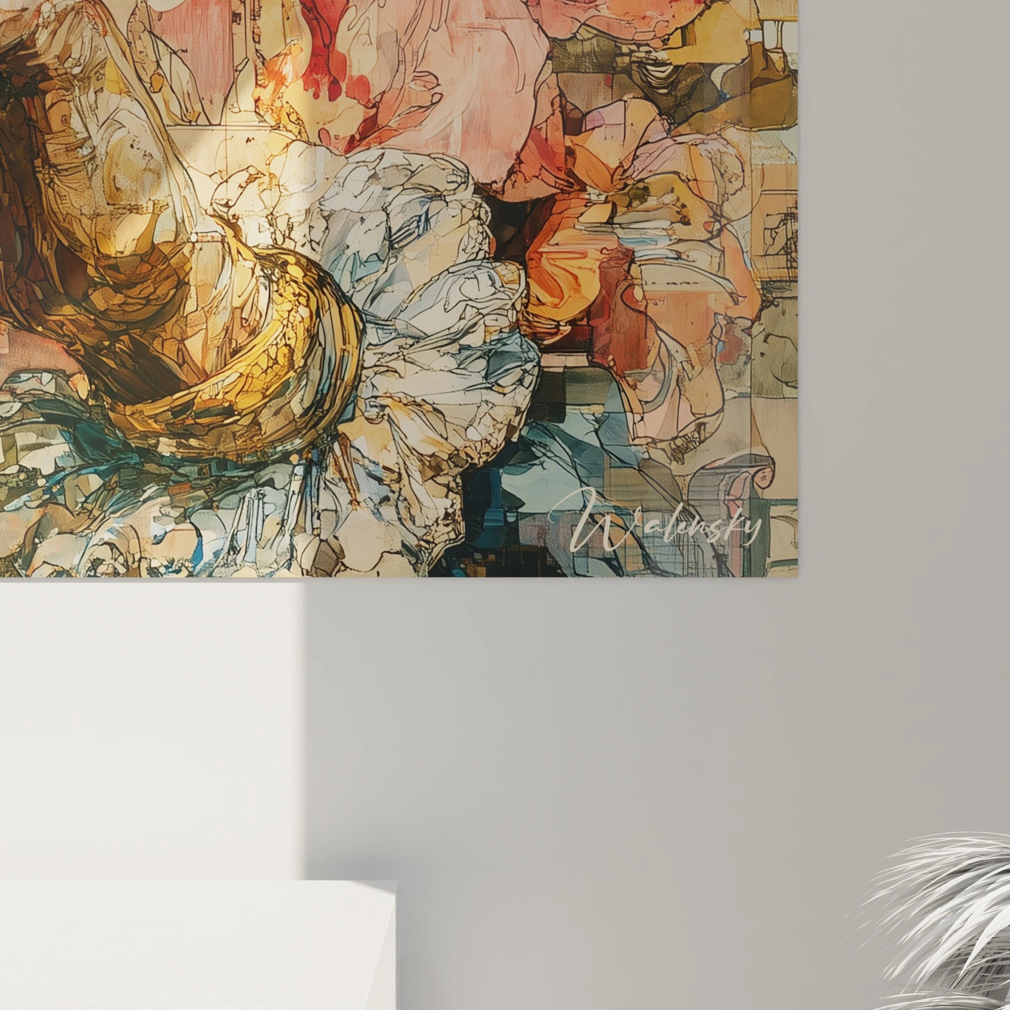 tableau Christophe Colomb mural Walensky peinture murale abstraite florale aux tons chauds