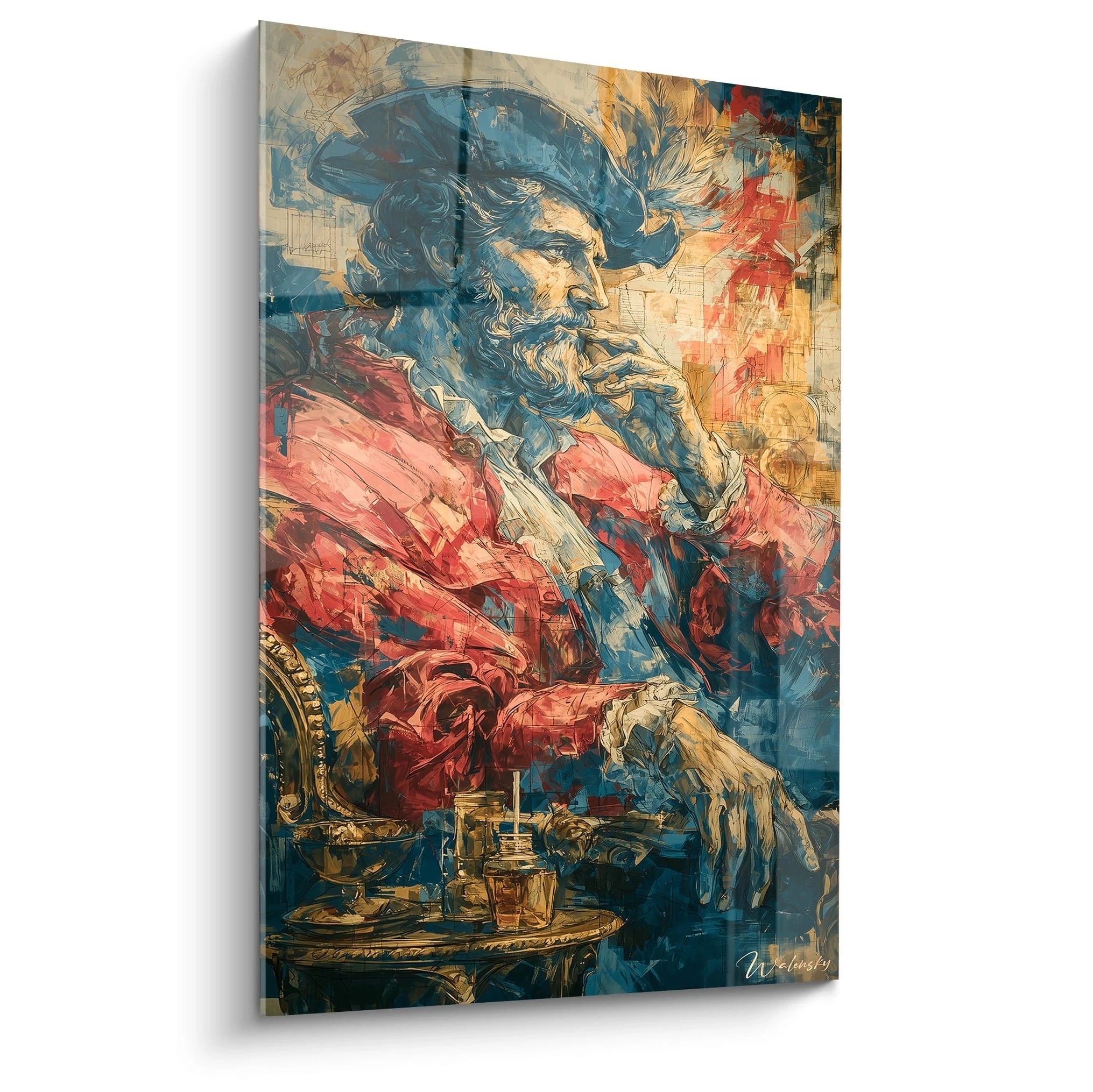 tableau Christophe Colomb Walensky portrait contemplatif en couleurs vives sur toile