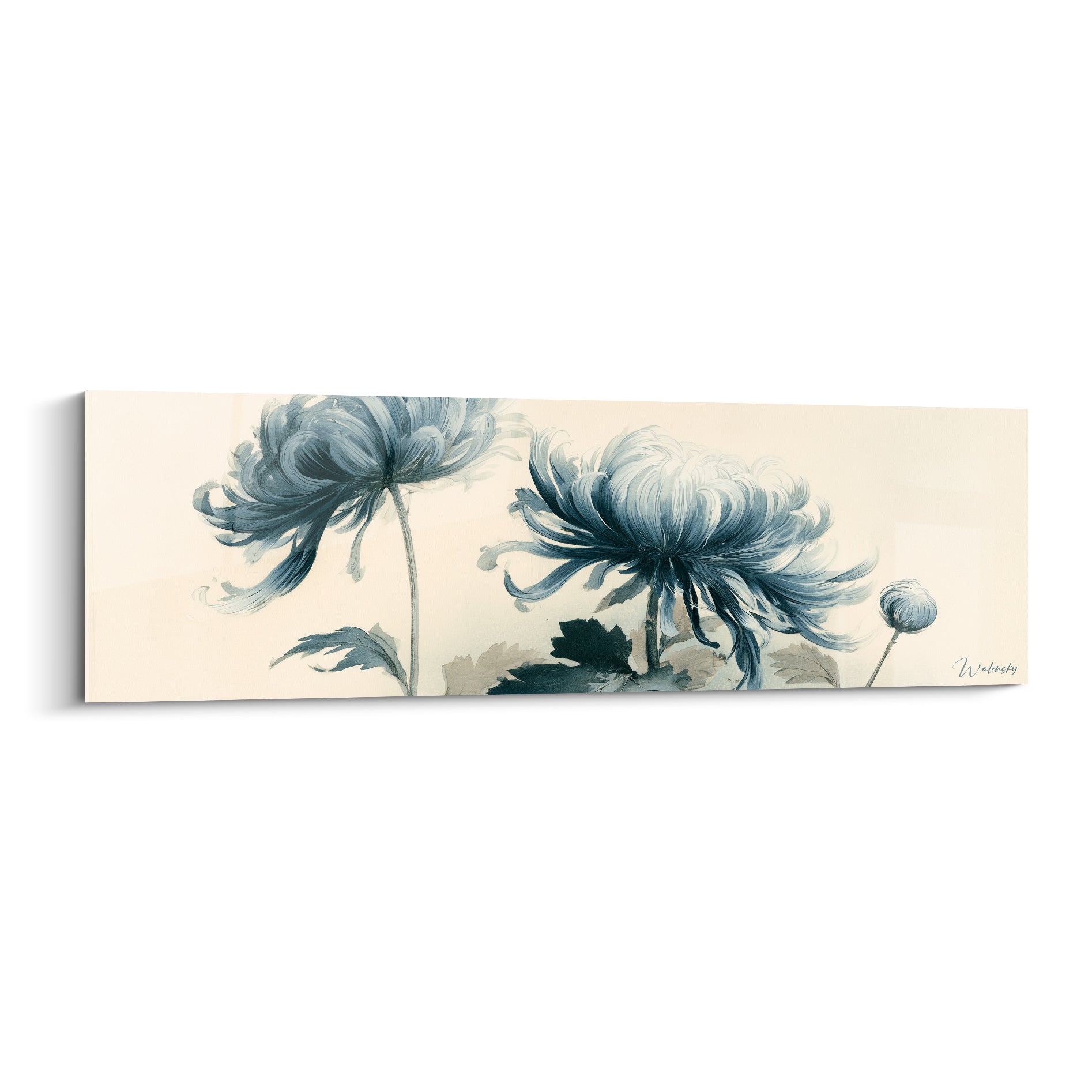 Chrysanthème bleu ardoise et ivoire aux pétales effilés peints à l'aquarelle