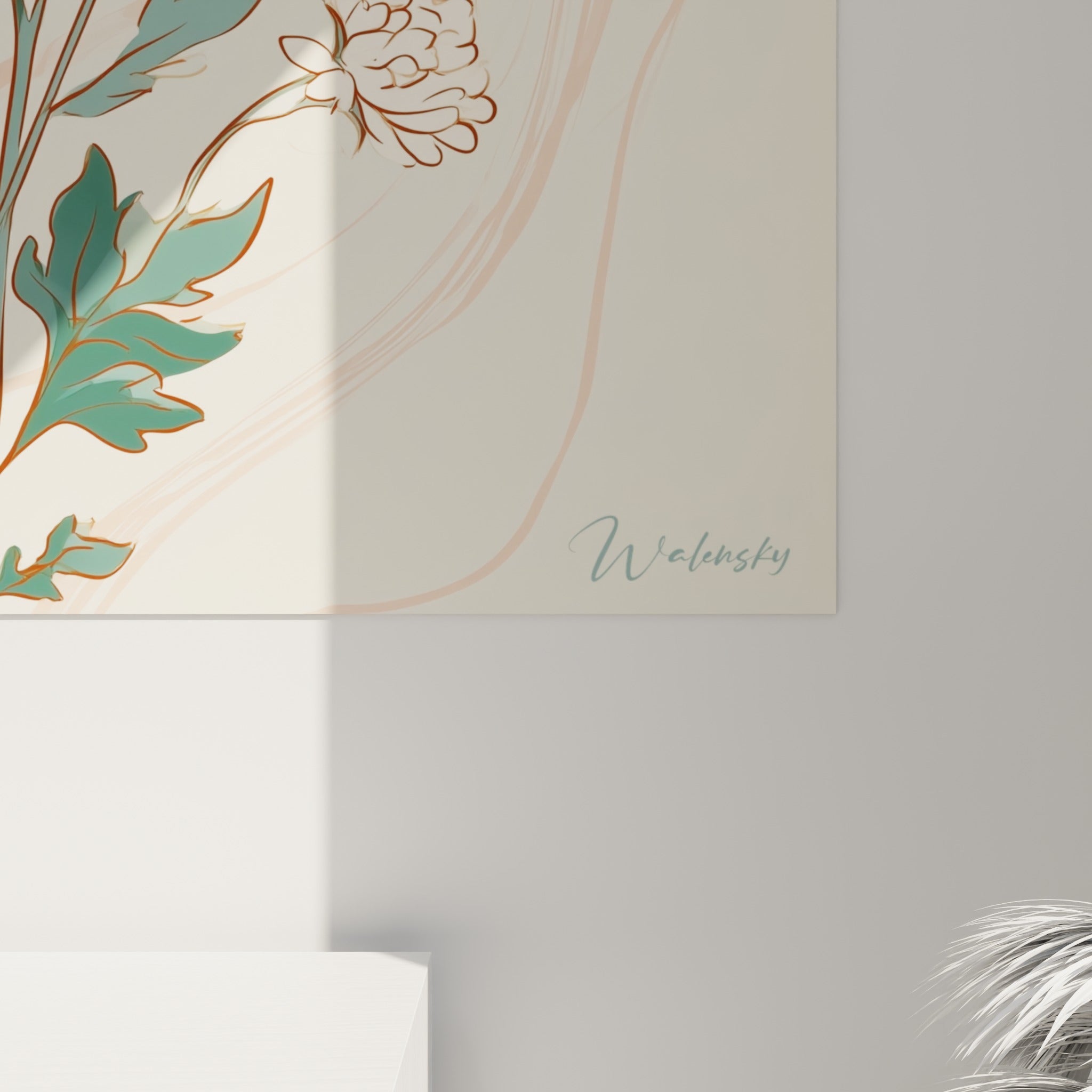 Détail du chrysanthème montrant les traits fins bruns et le dégradé crème sur les pétales délicats