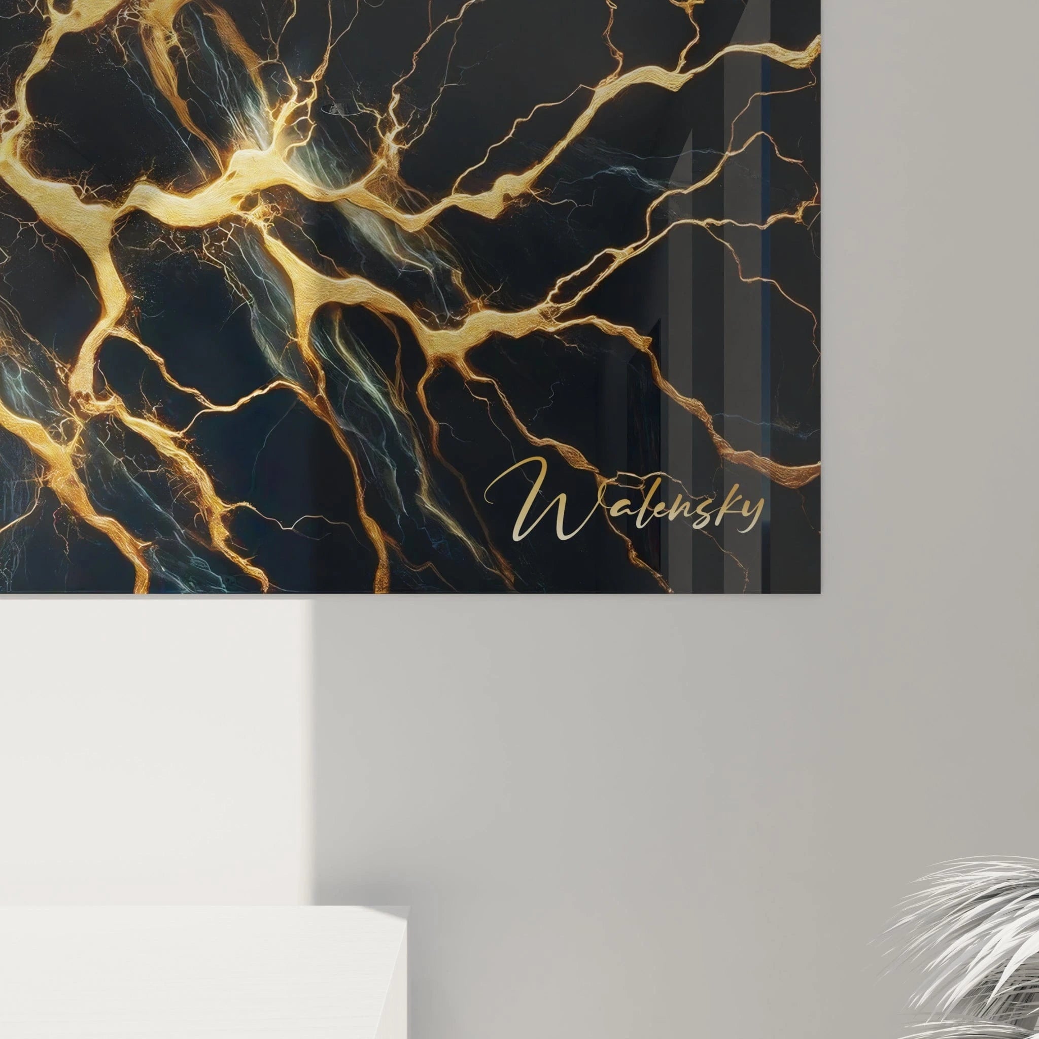 Tableau abstrait présentant un maillage de lignes or sur fond d'obsidienne. Motif fractal de fissures lumineuses formant un réseau interconnecté. Contraste entre noir intense et or brillant avec nuances bleutées diffuses. Texture sophistiquée combinant surfaces lisses et craquelures ramifiées créant un effet de kintsugi stylisé.
RetryClaude can make mistakes. Please double-check responses.