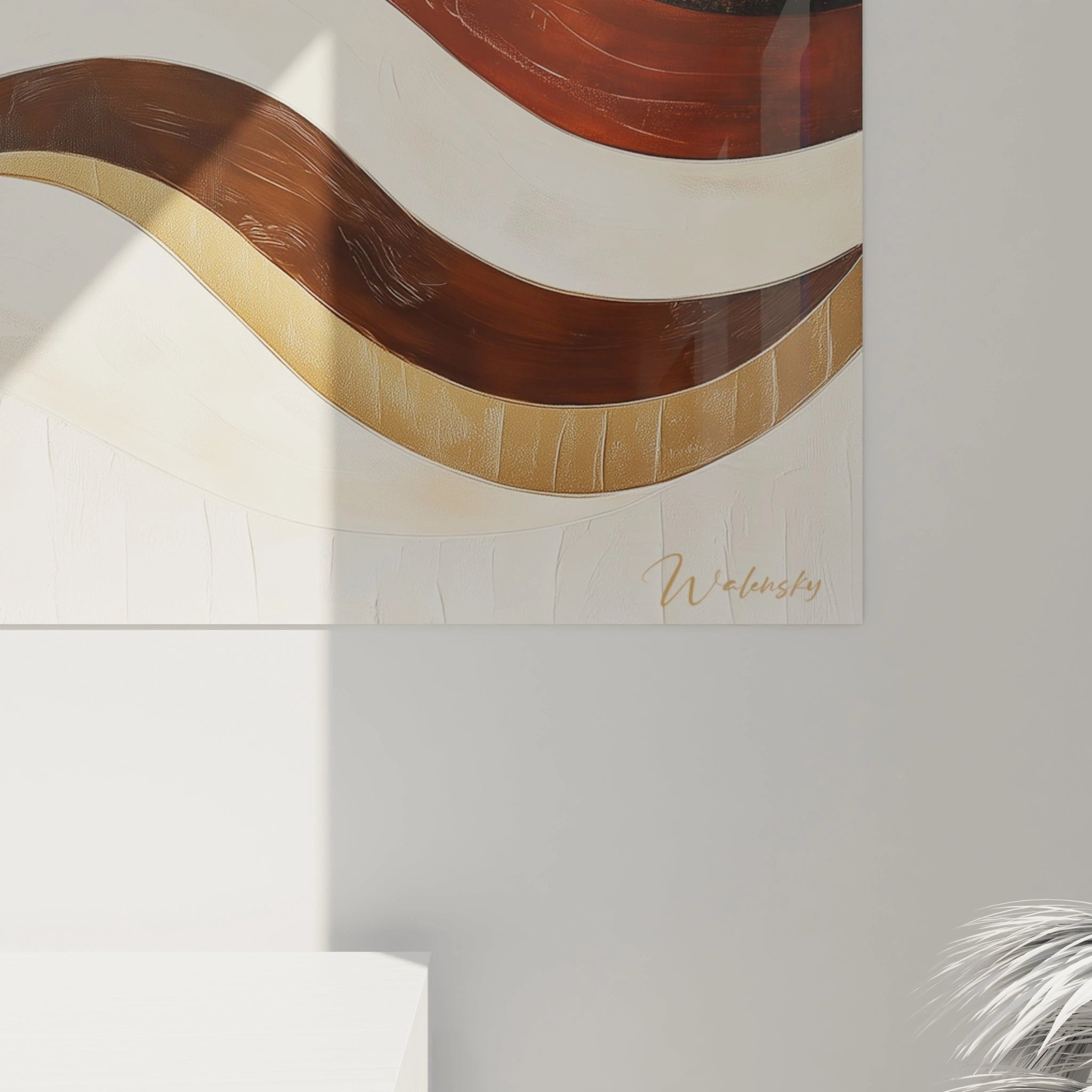 Détail tableau africain mural abstrait aux tons marron et beige signé Walensky