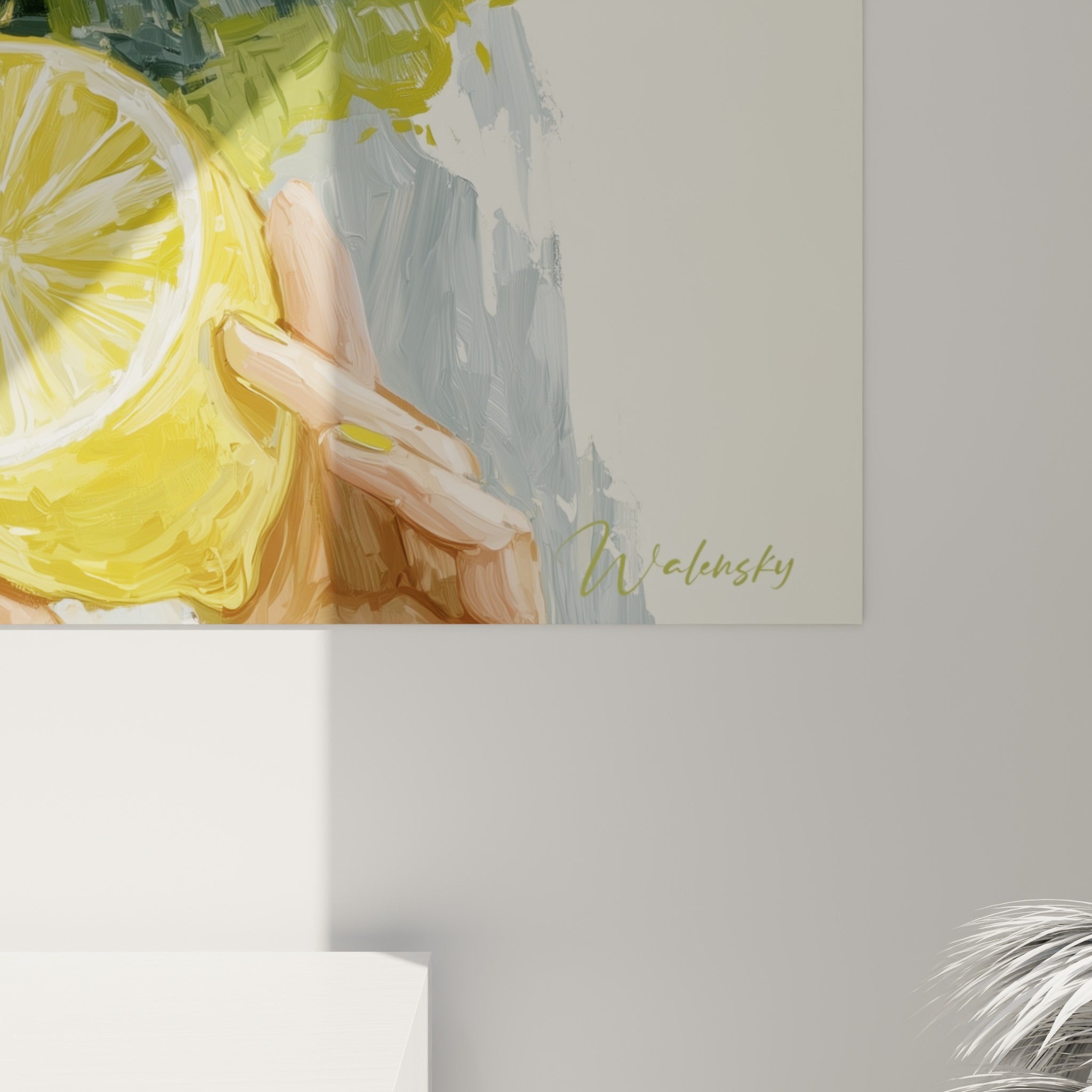 Empâtements de peinture jaune beurre et vert sauge visibles sur le chapeau fleuri du portrait